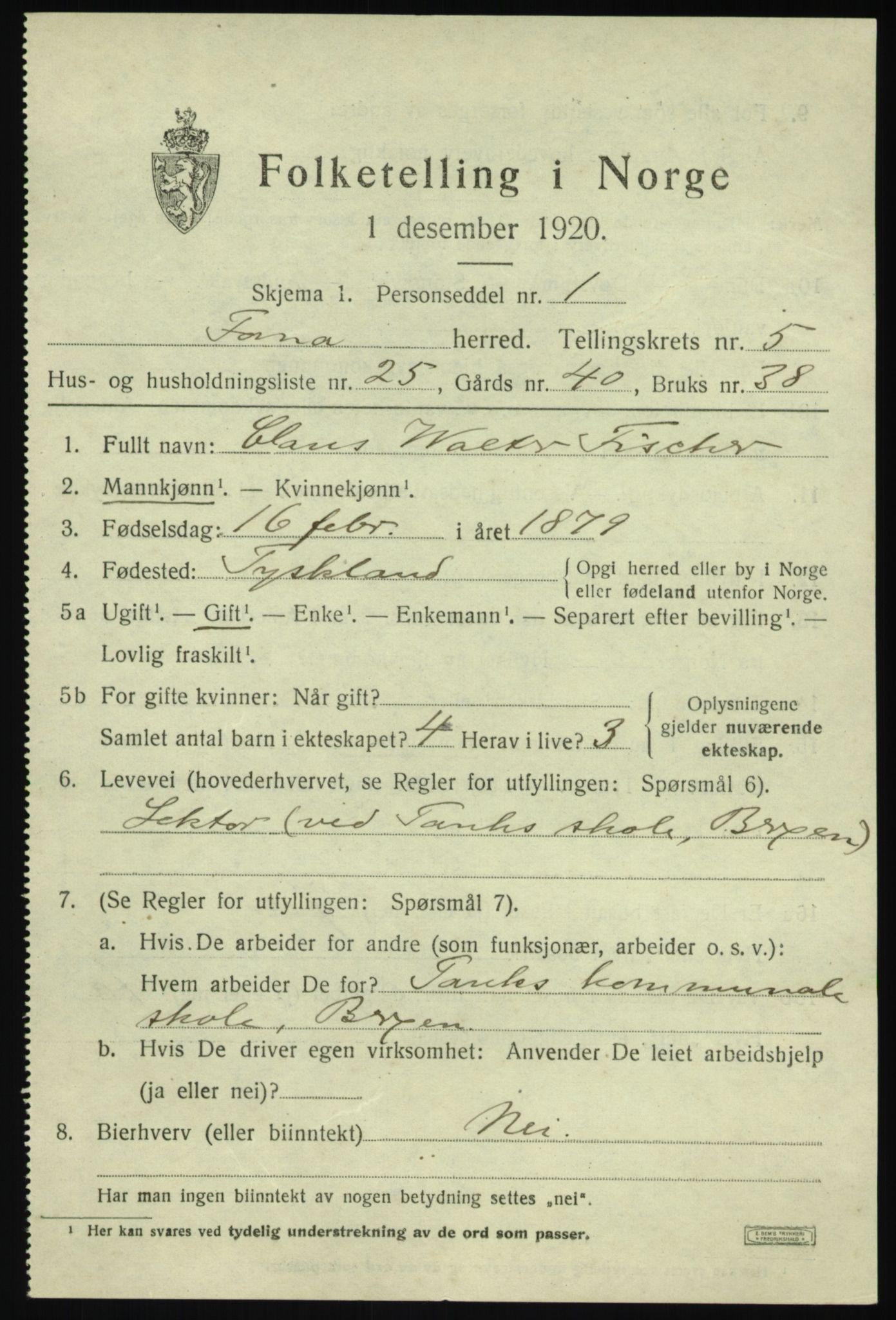 SAB, 1920 census for Fana, 1920, p. 7351