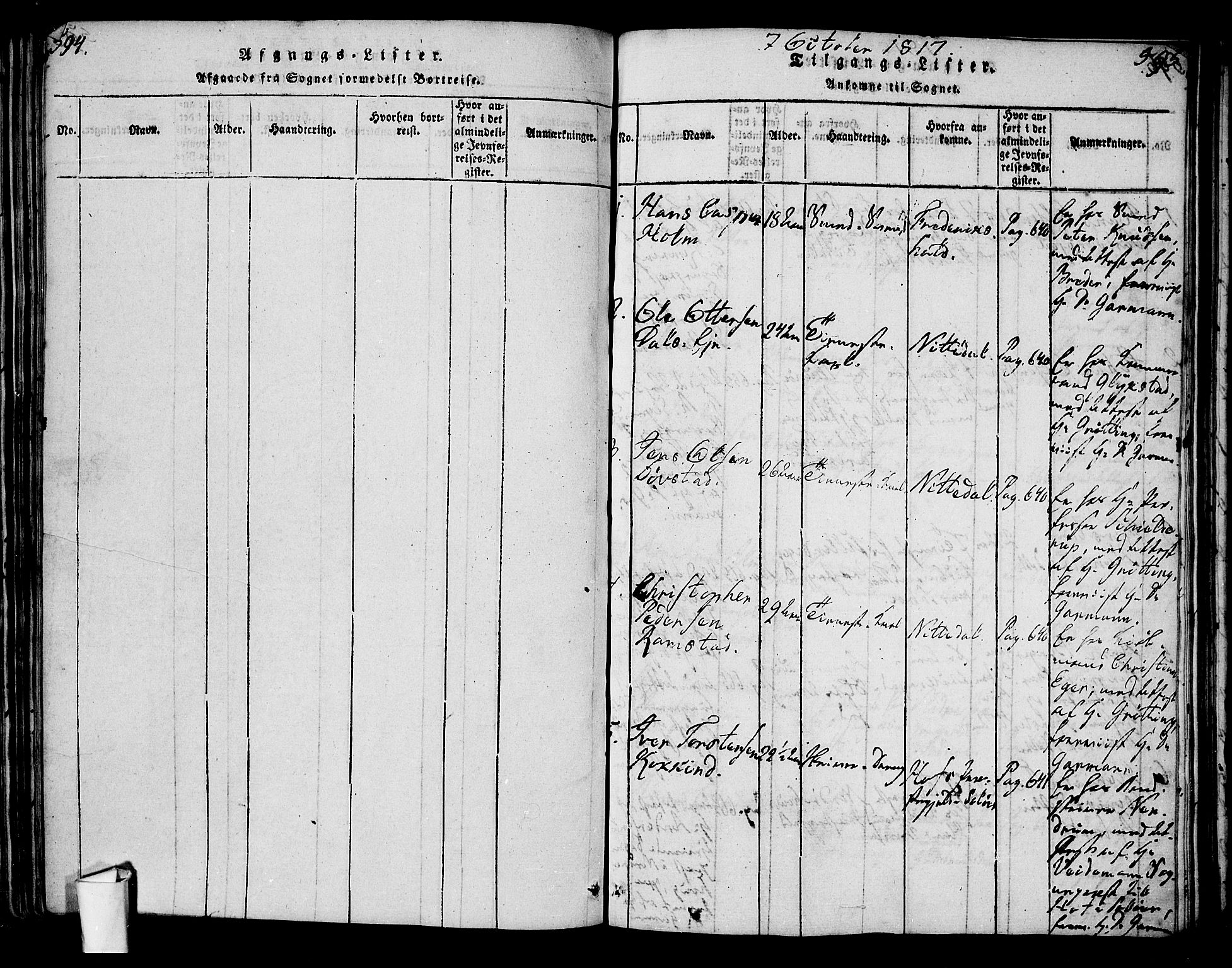 Oslo domkirke Kirkebøker, SAO/A-10752/G/Ga/L0001: Parish register (copy) no. 1, 1817-1825, p. 594-595