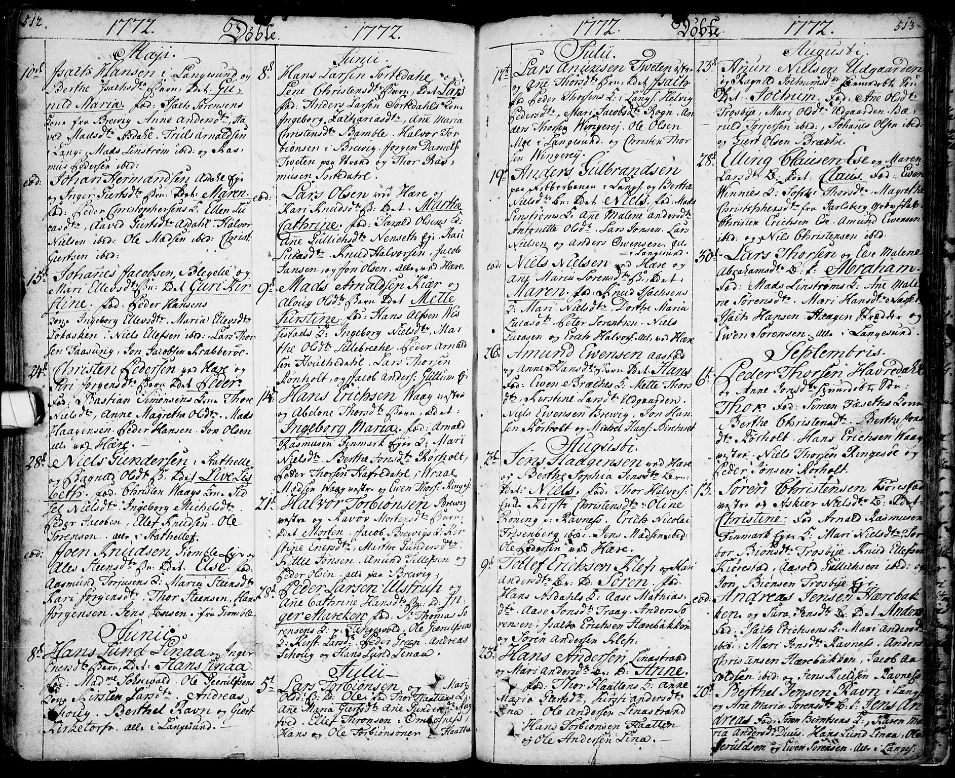 Bamble kirkebøker, SAKO/A-253/F/Fa/L0001: Parish register (official) no. I 1, 1702-1774, p. 512-513
