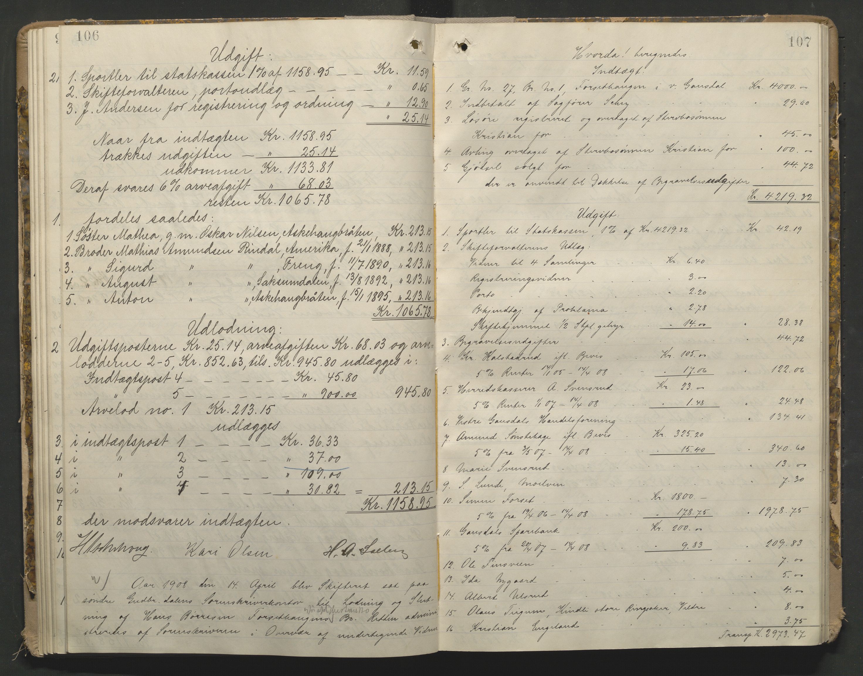 Sør-Gudbrandsdal tingrett, AV/SAH-TING-004/J/Ja/Jae/L0001: Skifteutlodningsprotokoll - landet, 1903-1912, p. 106-107