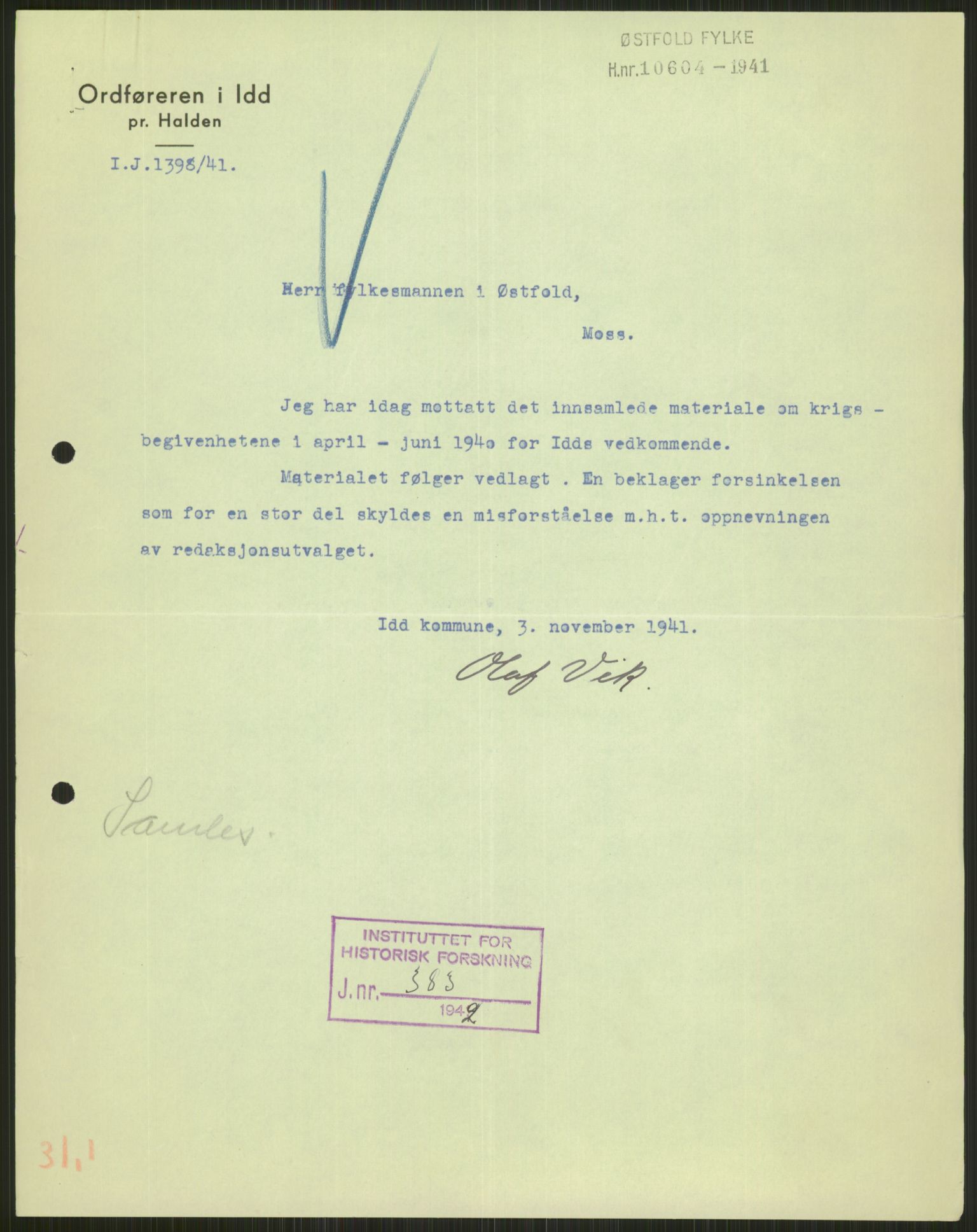 Forsvaret, Forsvarets krigshistoriske avdeling, RA/RAFA-2017/Y/Ya/L0013: II-C-11-31 - Fylkesmenn.  Rapporter om krigsbegivenhetene 1940., 1940, p. 88