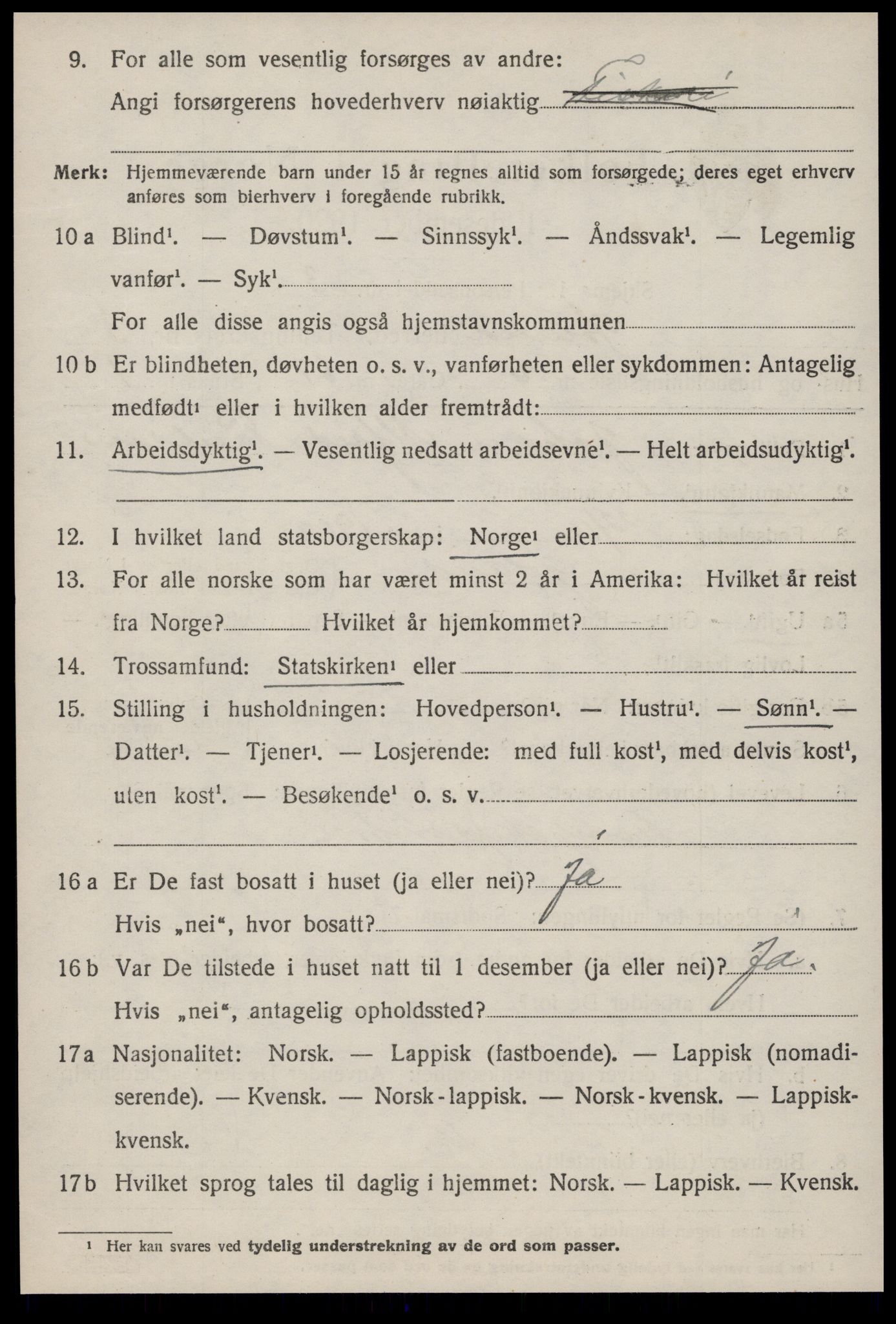 SAT, 1920 census for Ørland, 1920, p. 2536