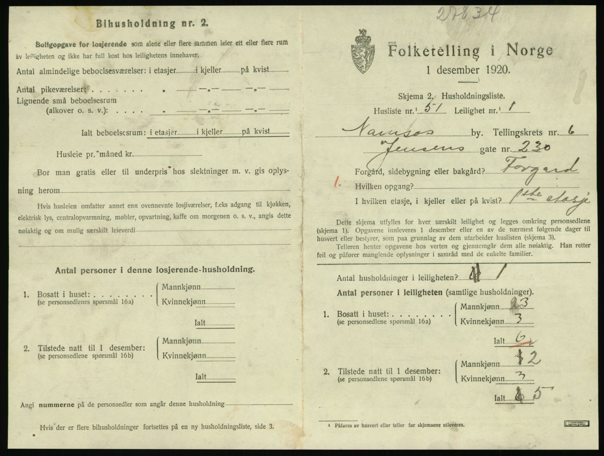 SAT, 1920 census for Namsos, 1920, p. 1971