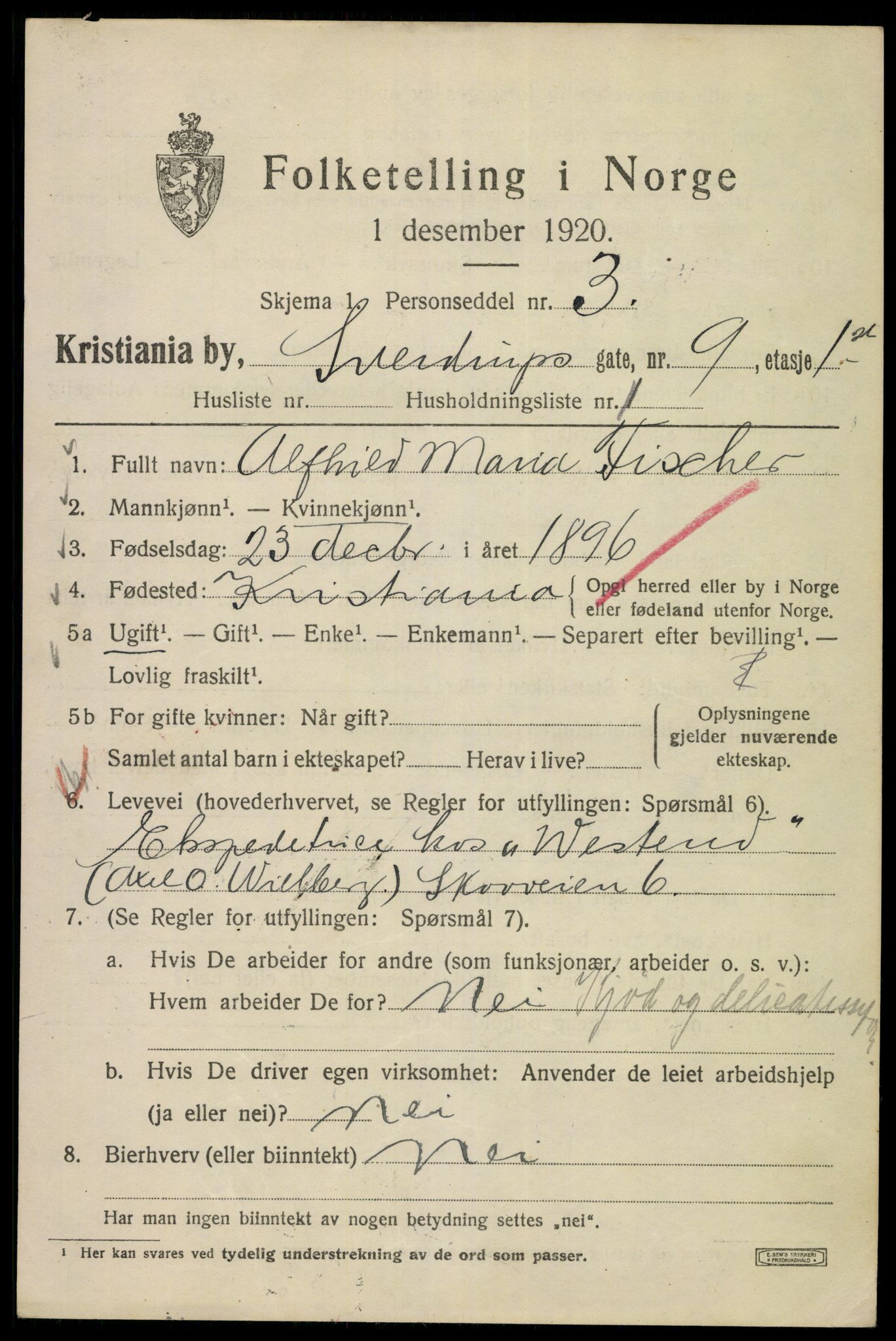 SAO, 1920 census for Kristiania, 1920, p. 556801