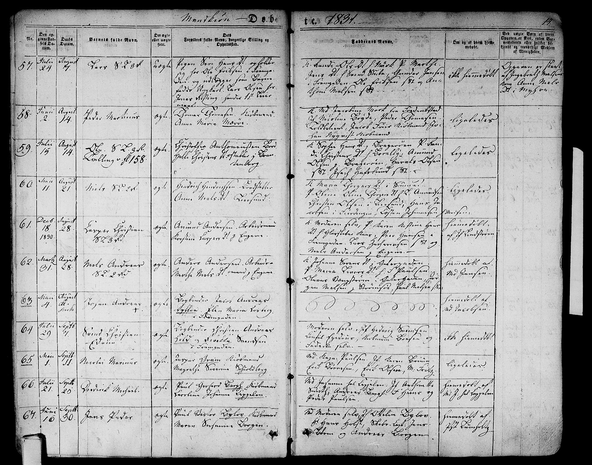 Bragernes kirkebøker, AV/SAKO-A-6/F/Fb/L0001: Parish register (official) no. II 1, 1830-1847, p. 14