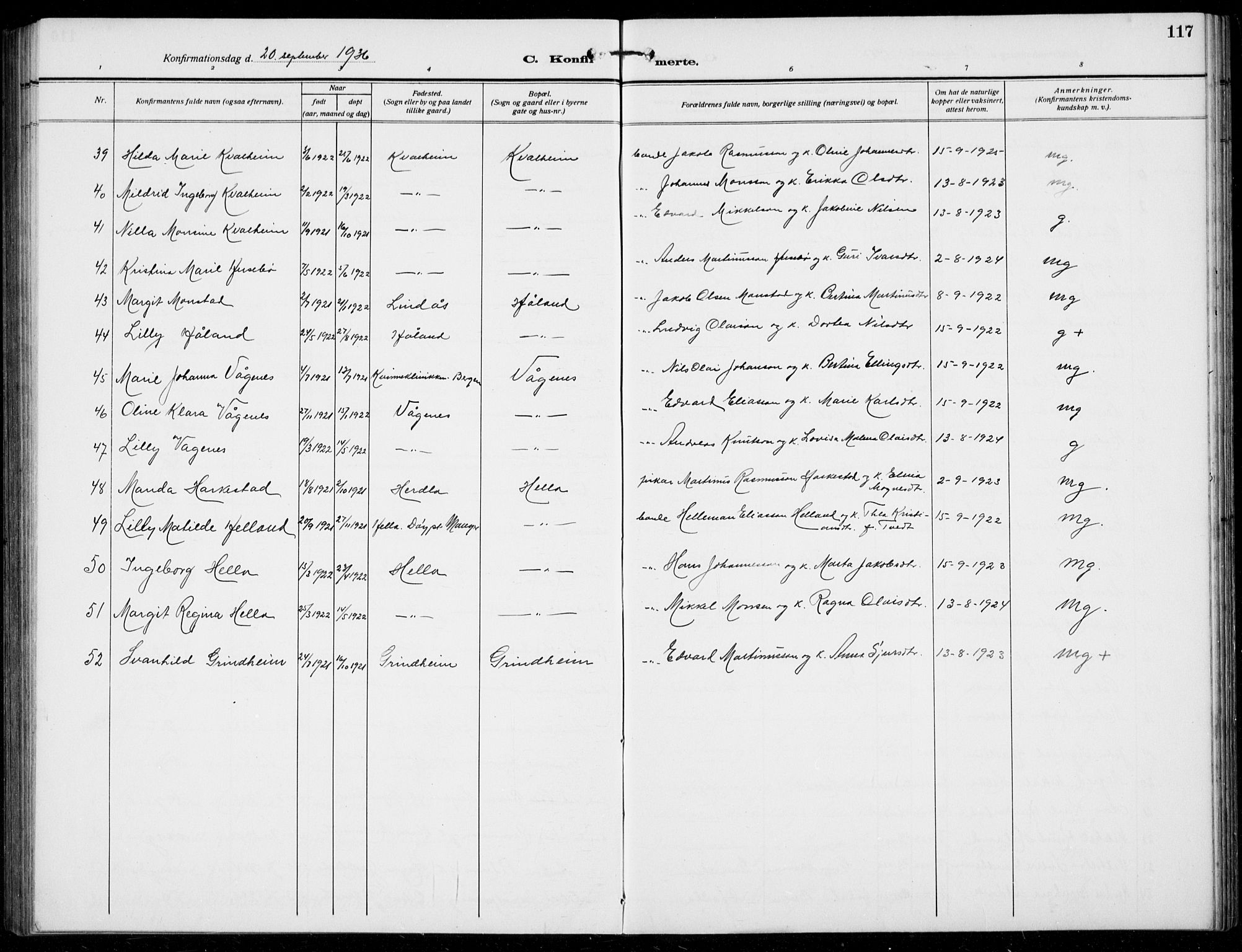 Manger sokneprestembete, AV/SAB-A-76801/H/Hab: Parish register (copy) no. B  5, 1922-1938, p. 117