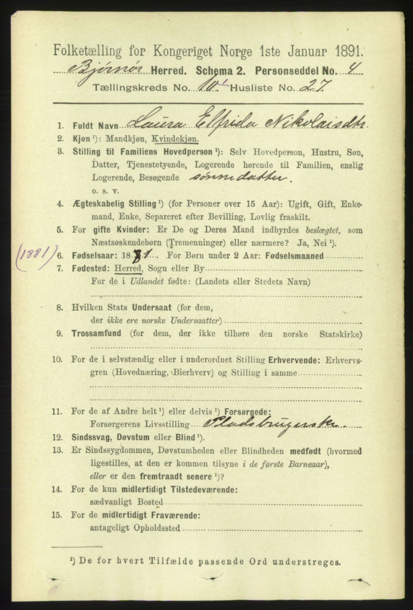 RA, 1891 census for 1632 Bjørnør, 1891, p. 4324