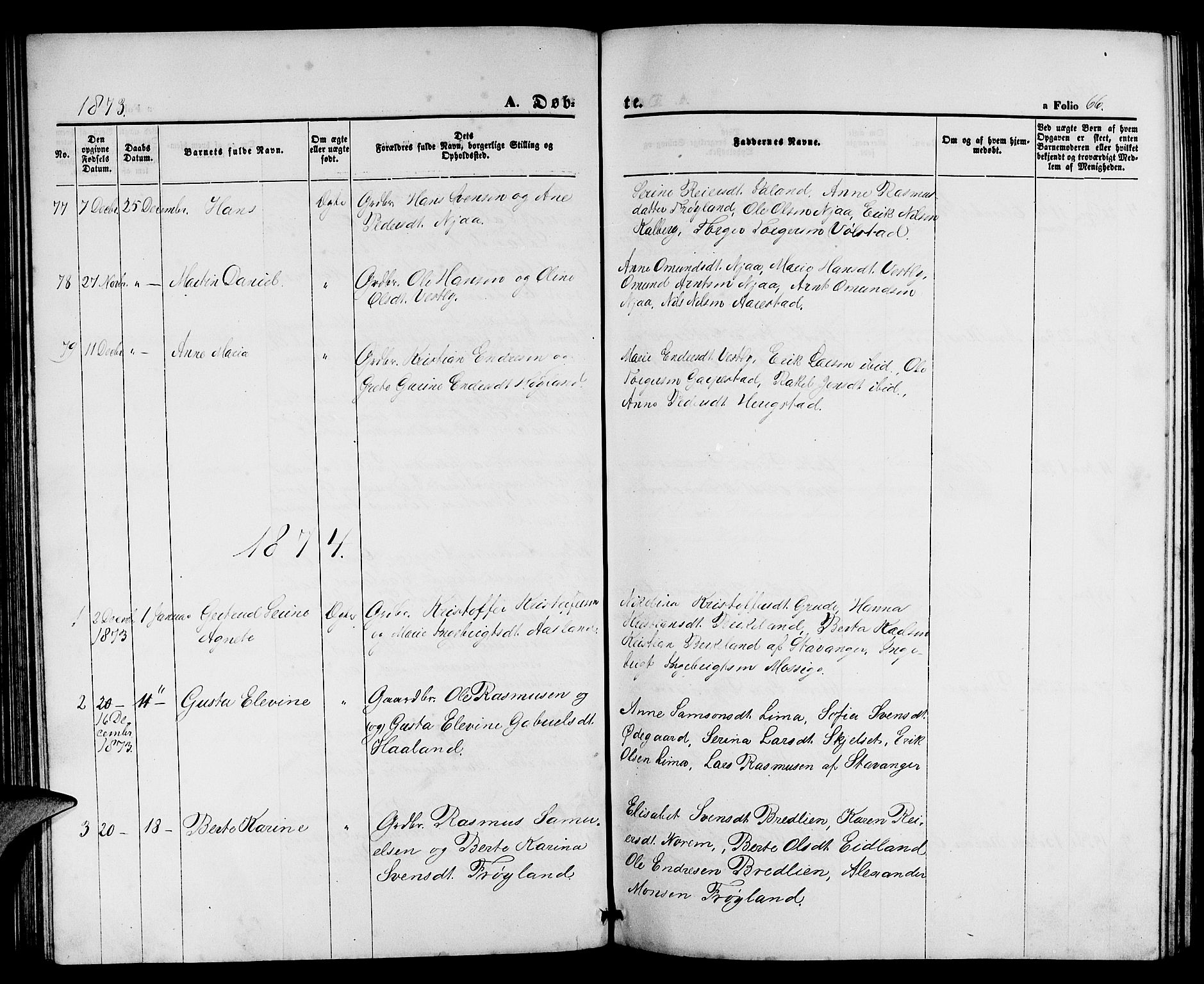 Lye sokneprestkontor, AV/SAST-A-101794/001/30BB/L0004: Parish register (copy) no. B 4, 1868-1878, p. 66