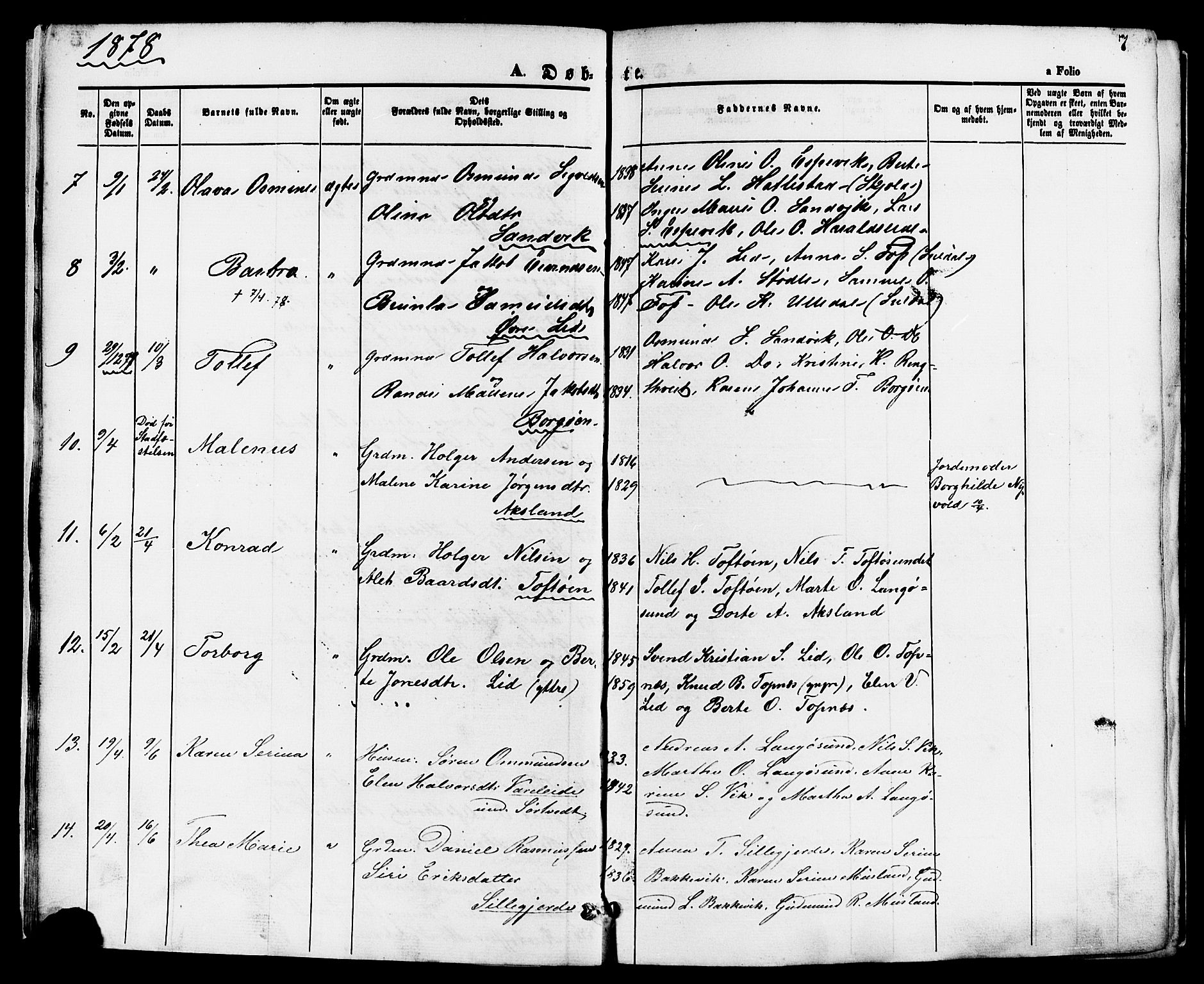 Nedstrand sokneprestkontor, SAST/A-101841/01/IV: Parish register (official) no. A 11, 1877-1887, p. 7