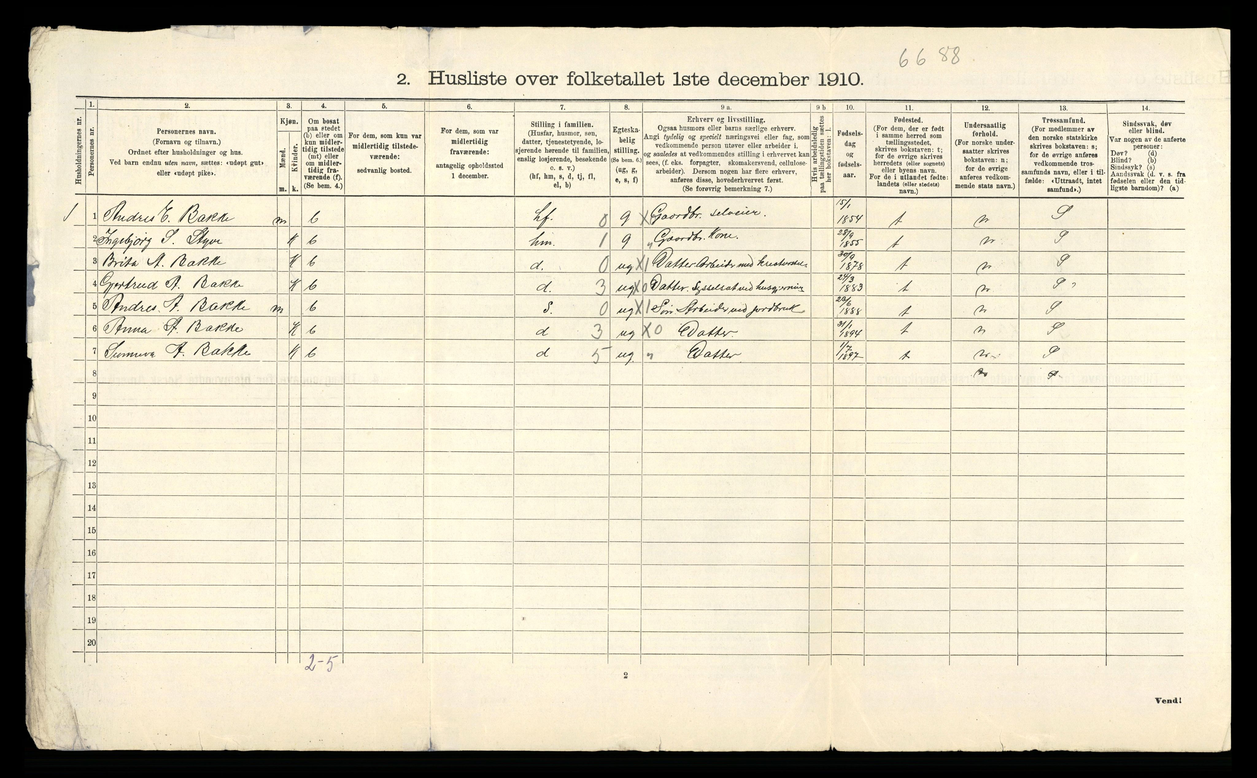 RA, 1910 census for Aurland, 1910, p. 36