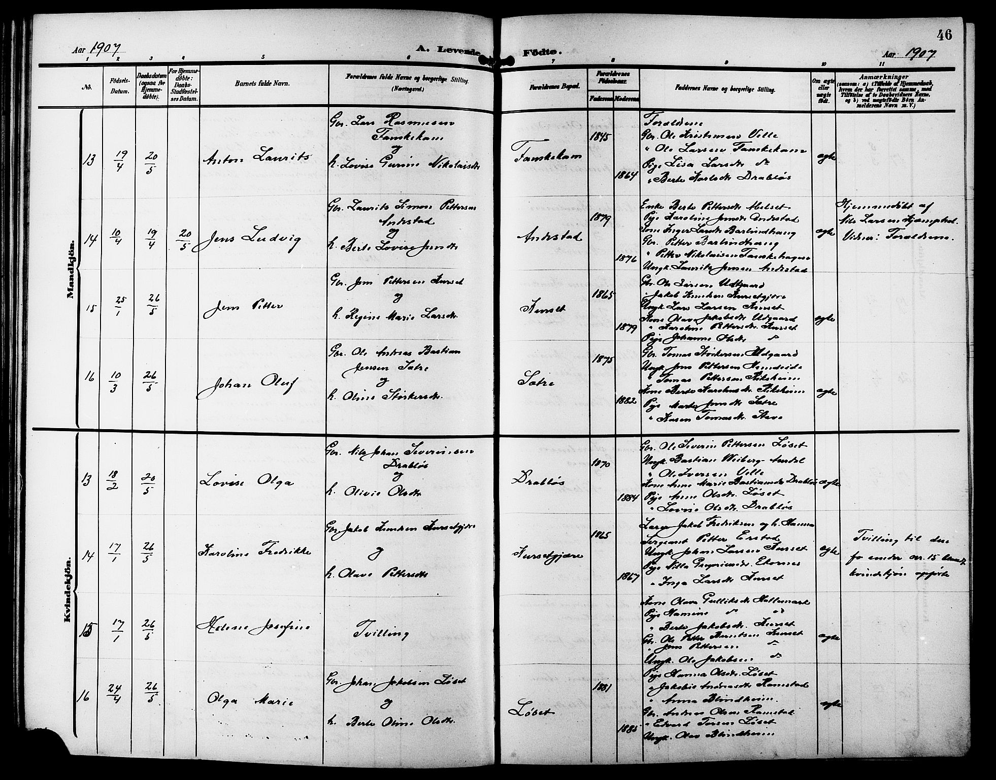 Ministerialprotokoller, klokkerbøker og fødselsregistre - Møre og Romsdal, SAT/A-1454/523/L0341: Parish register (copy) no. 523C04, 1903-1916, p. 46
