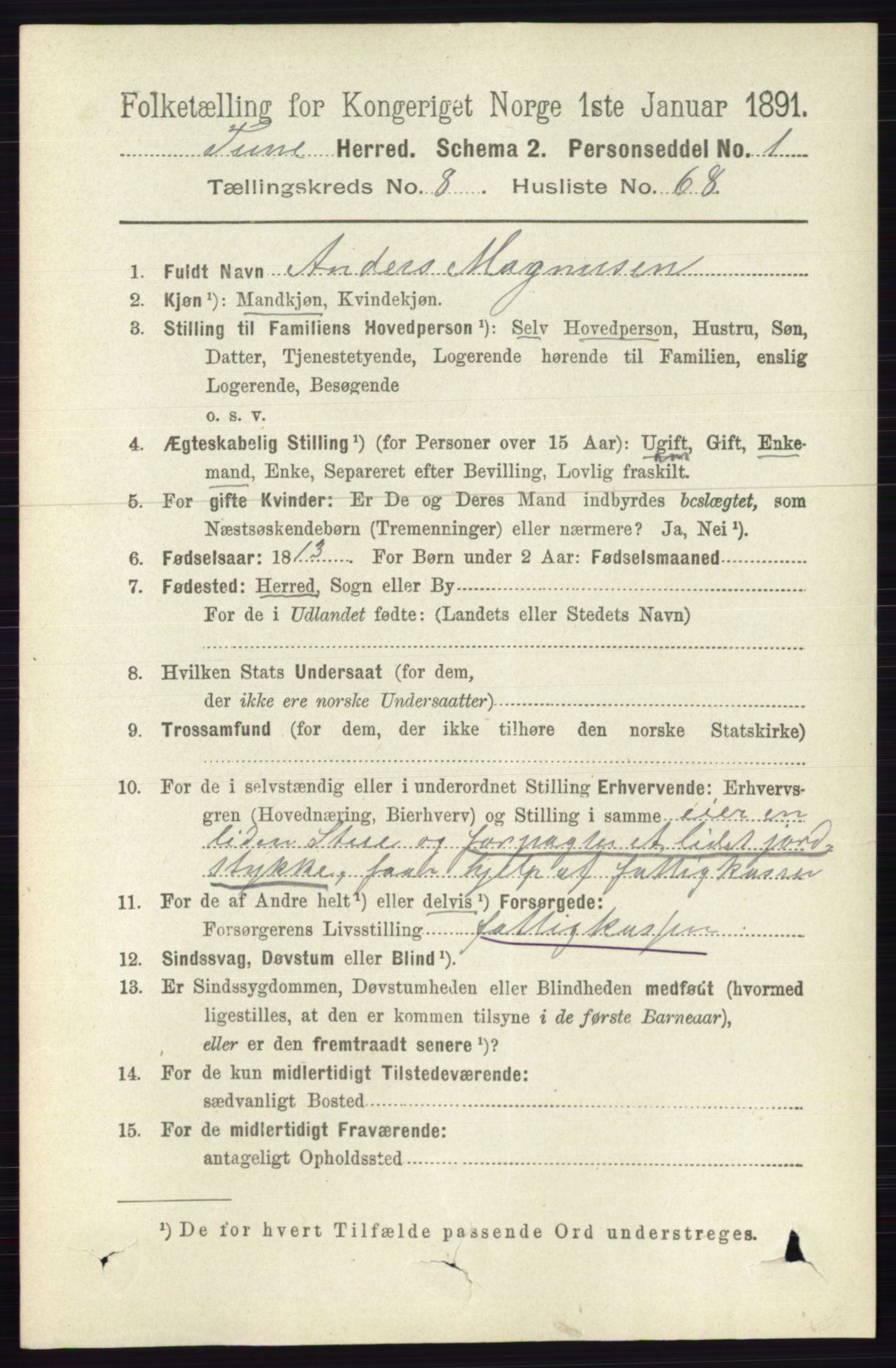 RA, 1891 census for 0130 Tune, 1891, p. 6137