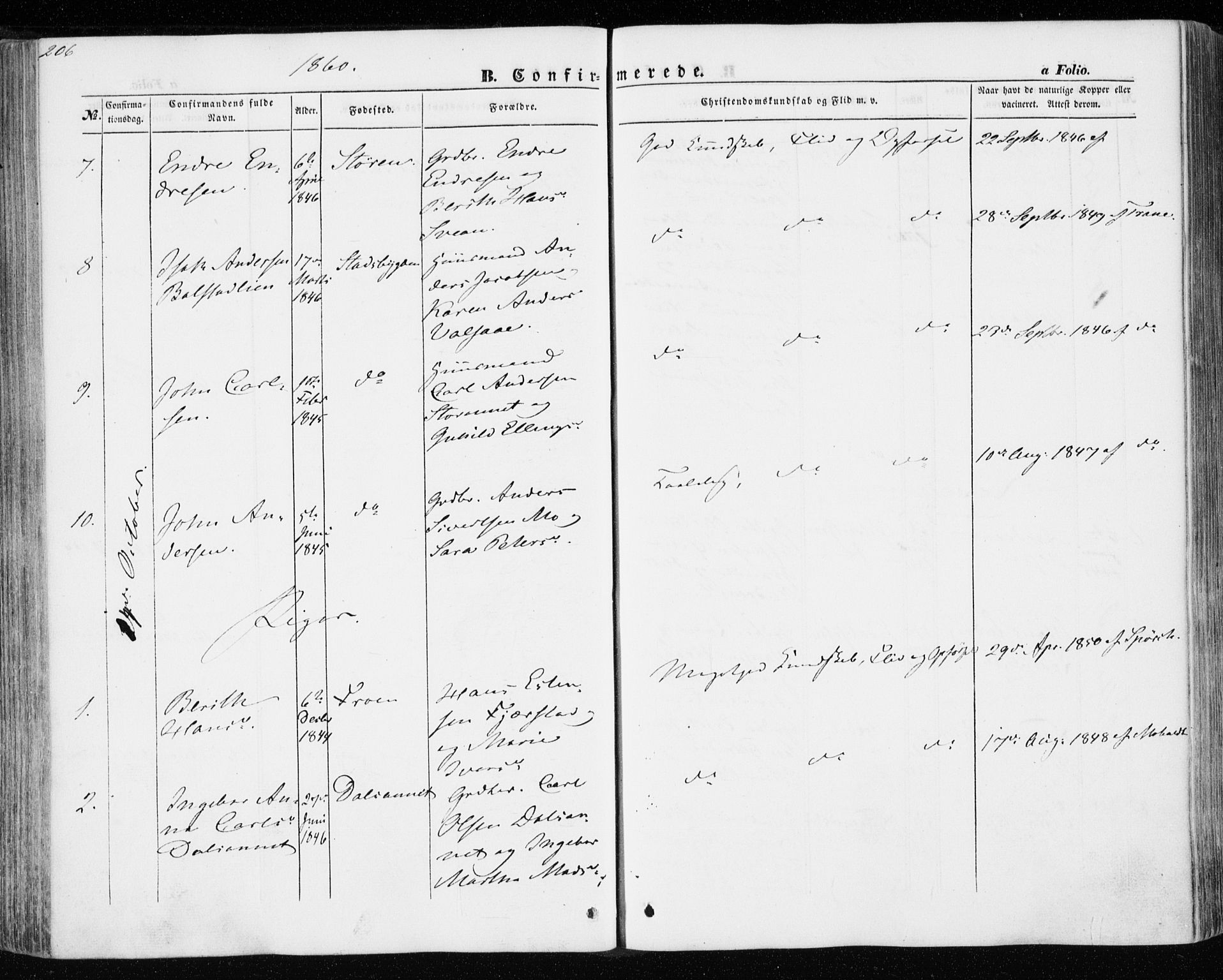 Ministerialprotokoller, klokkerbøker og fødselsregistre - Nord-Trøndelag, SAT/A-1458/701/L0008: Parish register (official) no. 701A08 /1, 1854-1863, p. 206