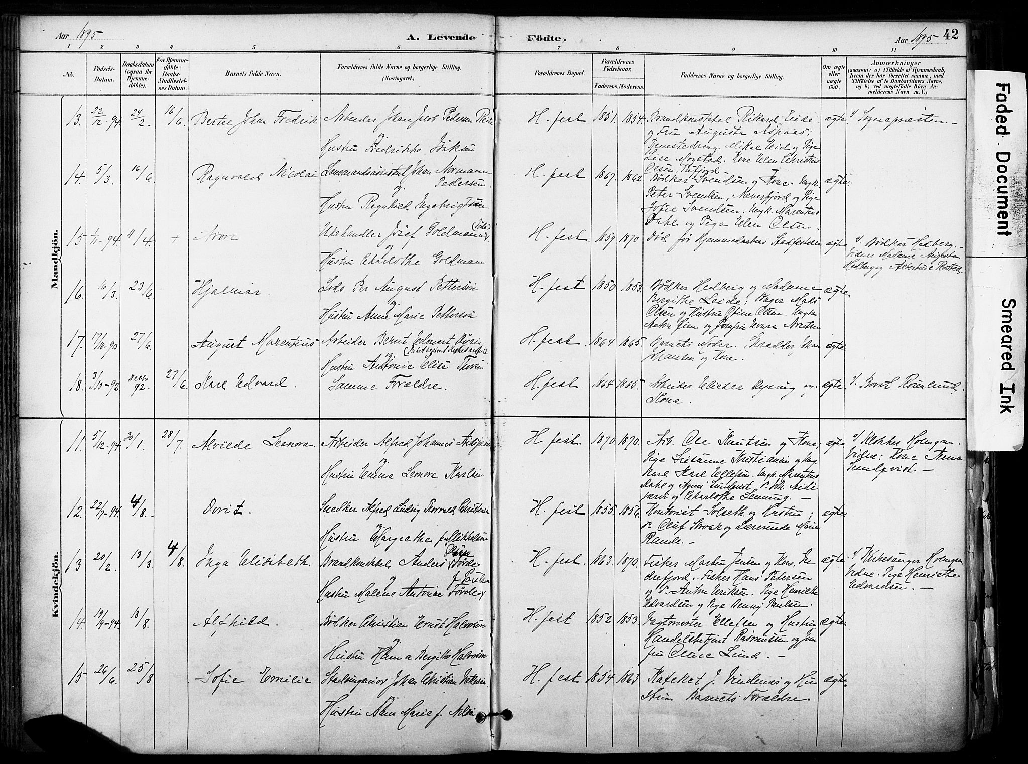 Hammerfest sokneprestkontor, AV/SATØ-S-1347/H/Ha/L0009.kirke: Parish register (official) no. 9, 1889-1897, p. 42