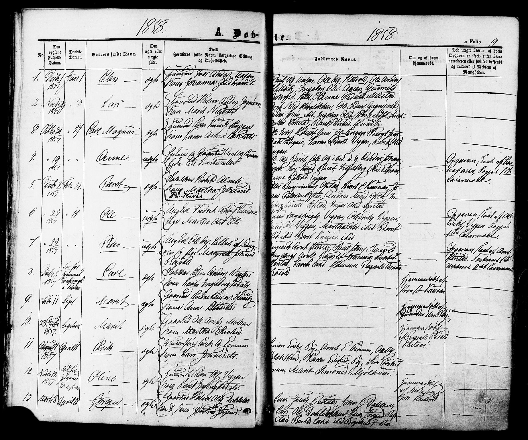 Ministerialprotokoller, klokkerbøker og fødselsregistre - Sør-Trøndelag, SAT/A-1456/665/L0772: Parish register (official) no. 665A07, 1856-1878, p. 9