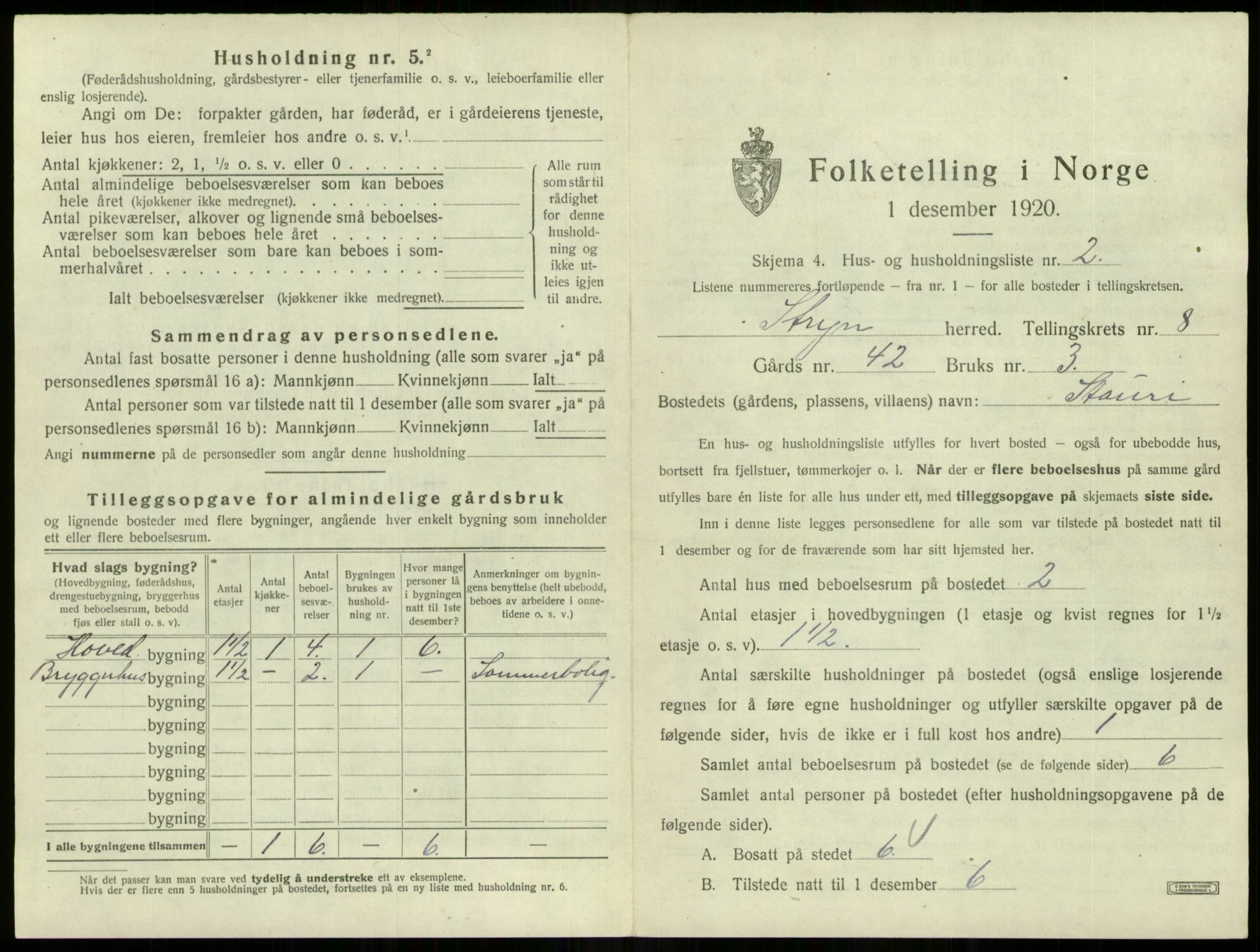 SAB, 1920 census for Stryn, 1920, p. 470