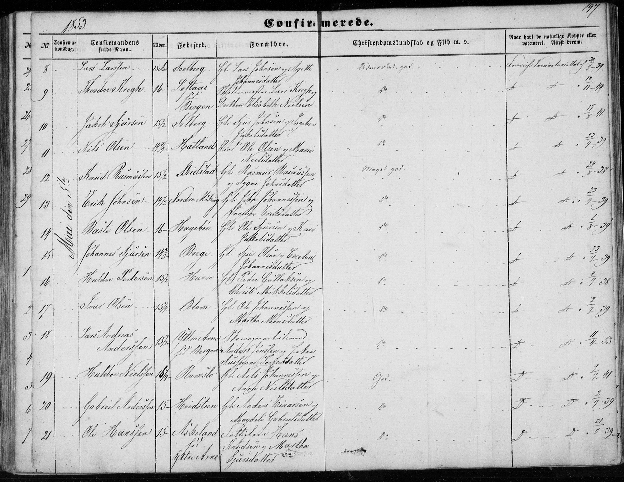 Haus sokneprestembete, AV/SAB-A-75601/H/Haa: Parish register (official) no. A 16 I, 1848-1857, p. 197