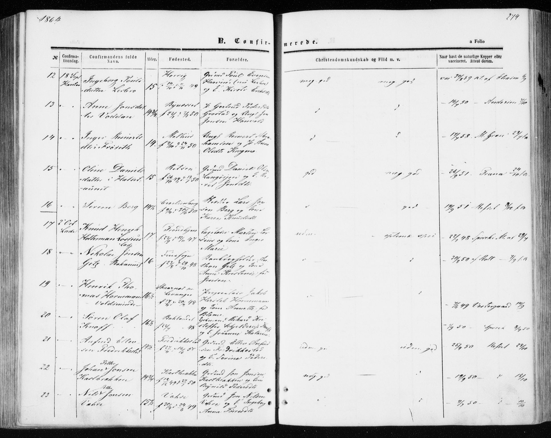 Ministerialprotokoller, klokkerbøker og fødselsregistre - Sør-Trøndelag, SAT/A-1456/606/L0292: Parish register (official) no. 606A07, 1856-1865, p. 274