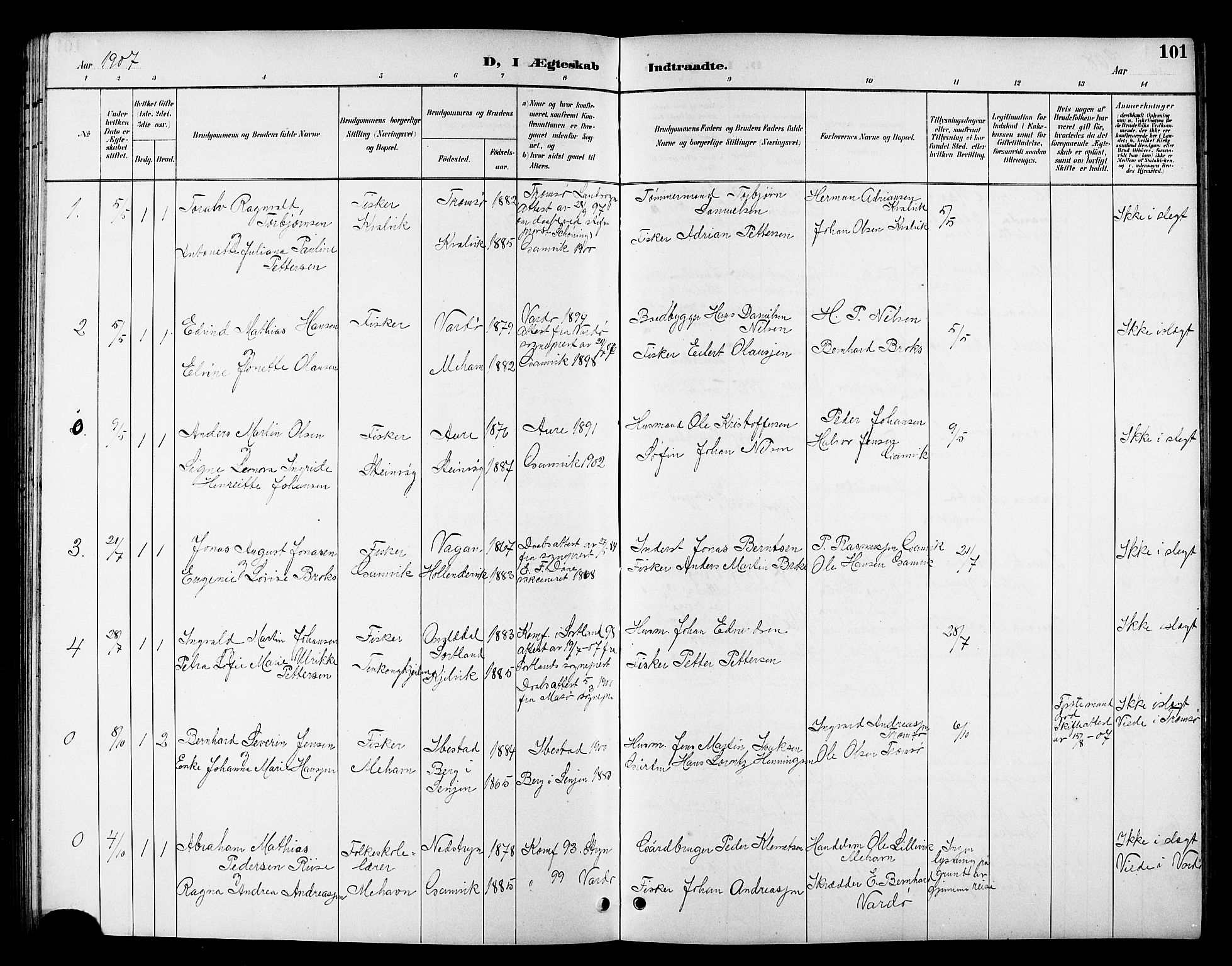 Tana sokneprestkontor, SATØ/S-1334/H/Hb/L0006klokker: Parish register (copy) no. 6, 1892-1909, p. 101