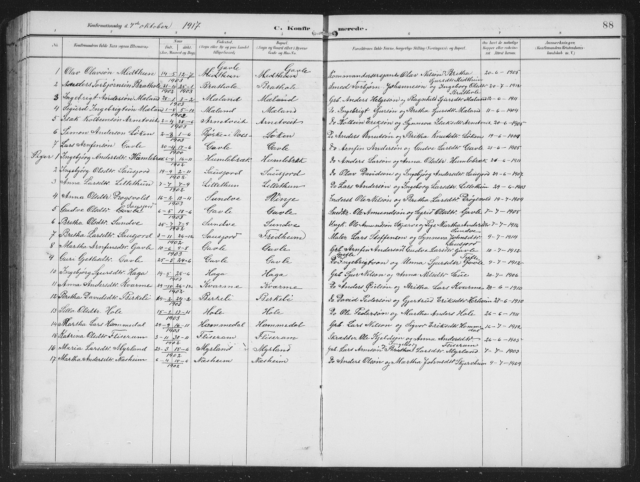 Vossestrand Sokneprestembete, AV/SAB-A-79101/H/Hab: Parish register (copy) no. B 4, 1894-1941, p. 88