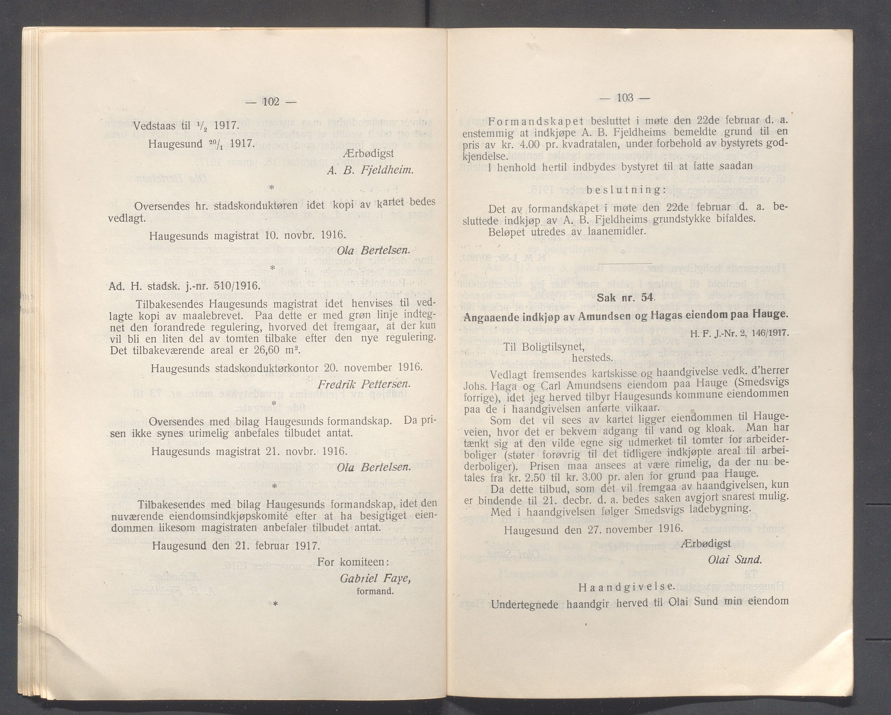 Haugesund kommune - Formannskapet og Bystyret, IKAR/A-740/A/Abb/L0002: Bystyreforhandlinger, 1908-1917, p. 1145