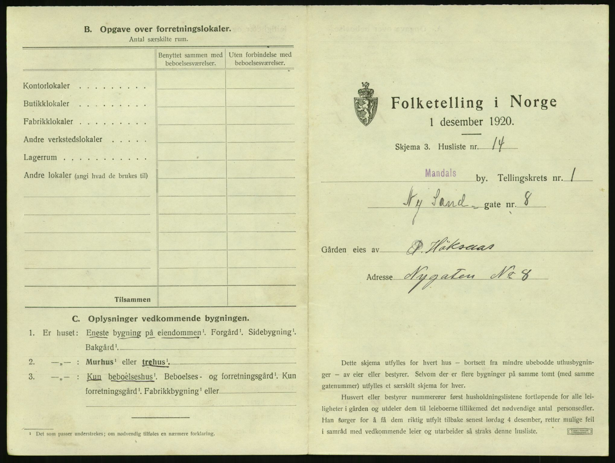 SAK, 1920 census for Mandal, 1920, p. 71