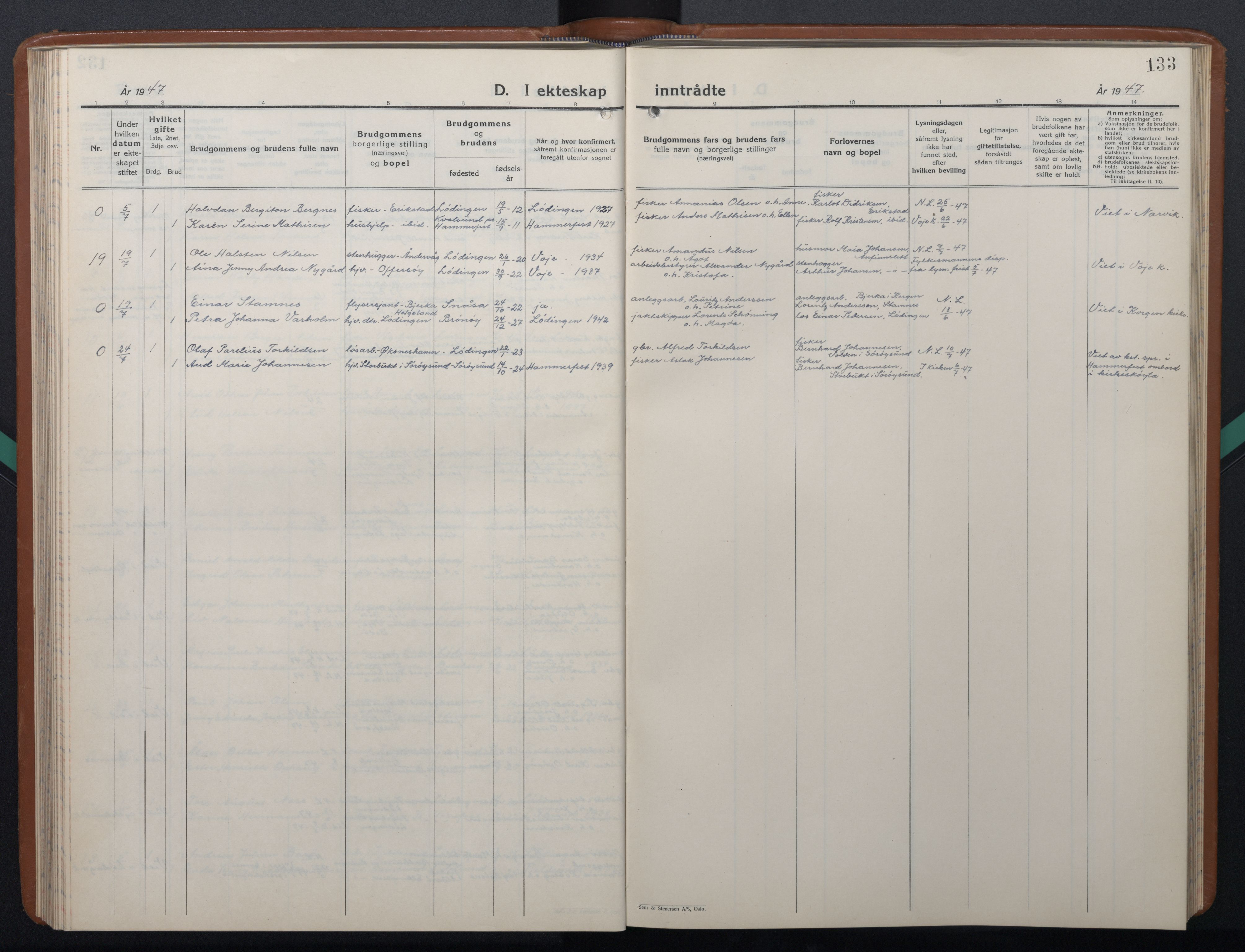 Ministerialprotokoller, klokkerbøker og fødselsregistre - Nordland, SAT/A-1459/872/L1051: Parish register (copy) no. 872C07, 1939-1947, p. 133