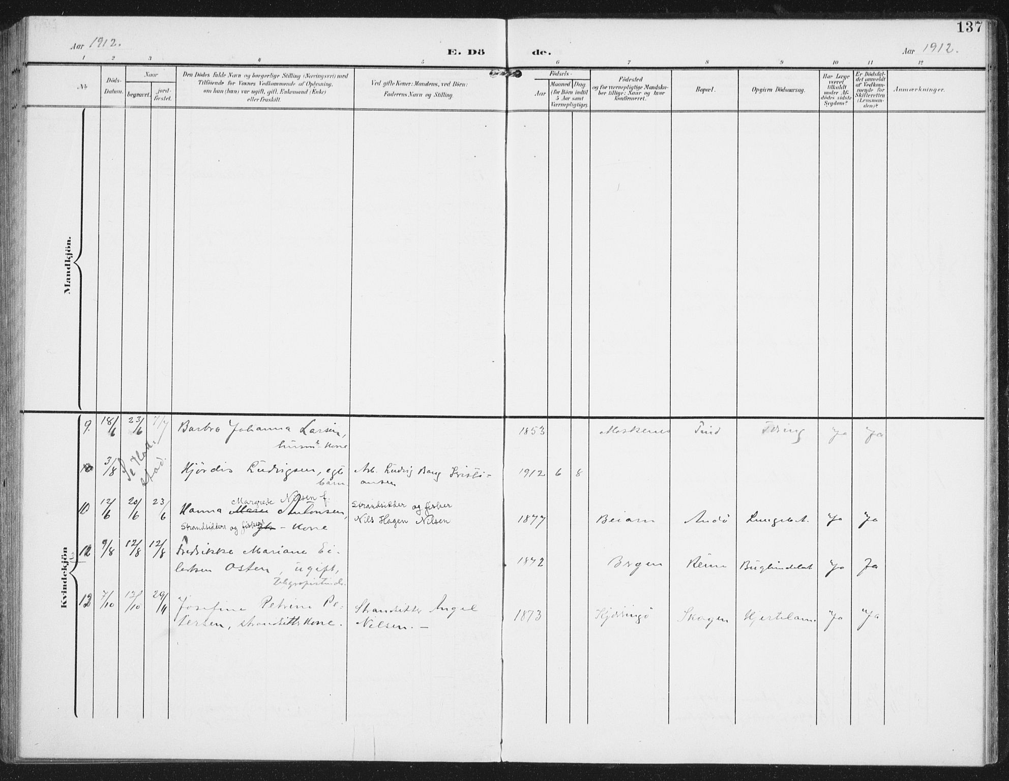 Ministerialprotokoller, klokkerbøker og fødselsregistre - Nordland, AV/SAT-A-1459/886/L1221: Parish register (official) no. 886A03, 1903-1913, p. 137