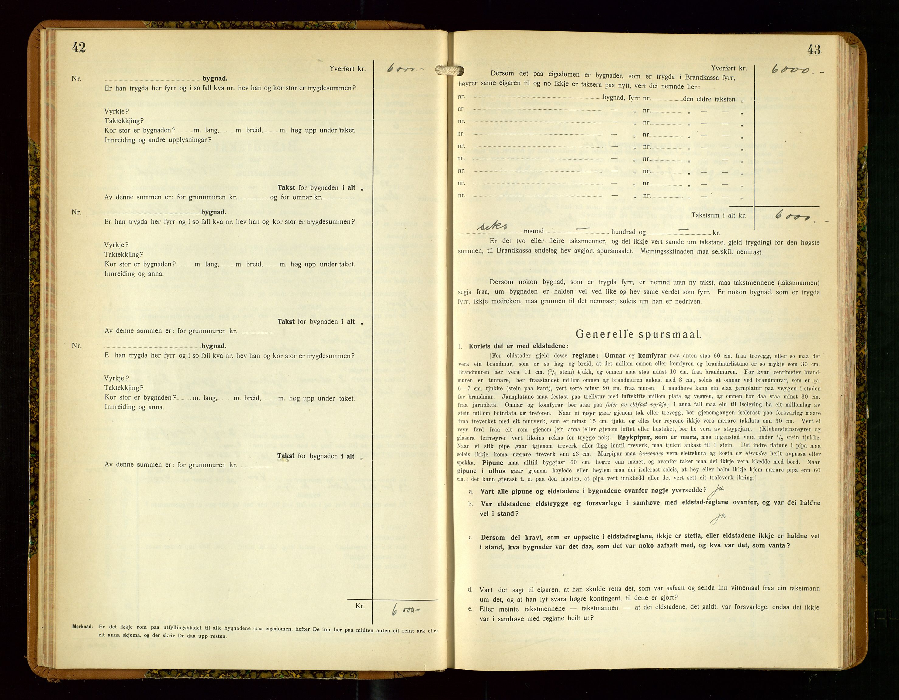 Klepp lensmannskontor, SAST/A-100163/Goc/L0013: "Brandtakstbok" m/register, 1933-1937, p. 42-43