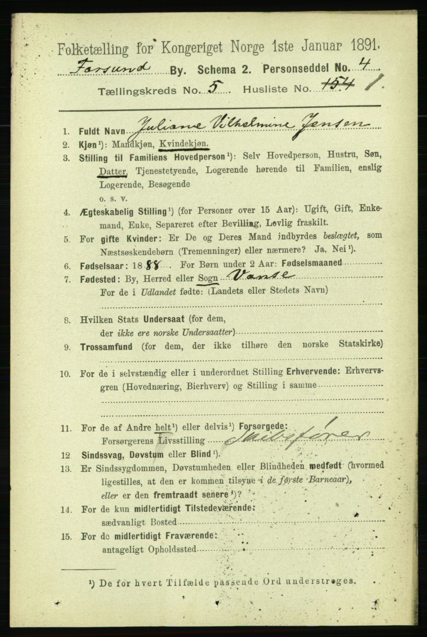 RA, 1891 census for 1003 Farsund, 1891, p. 1949