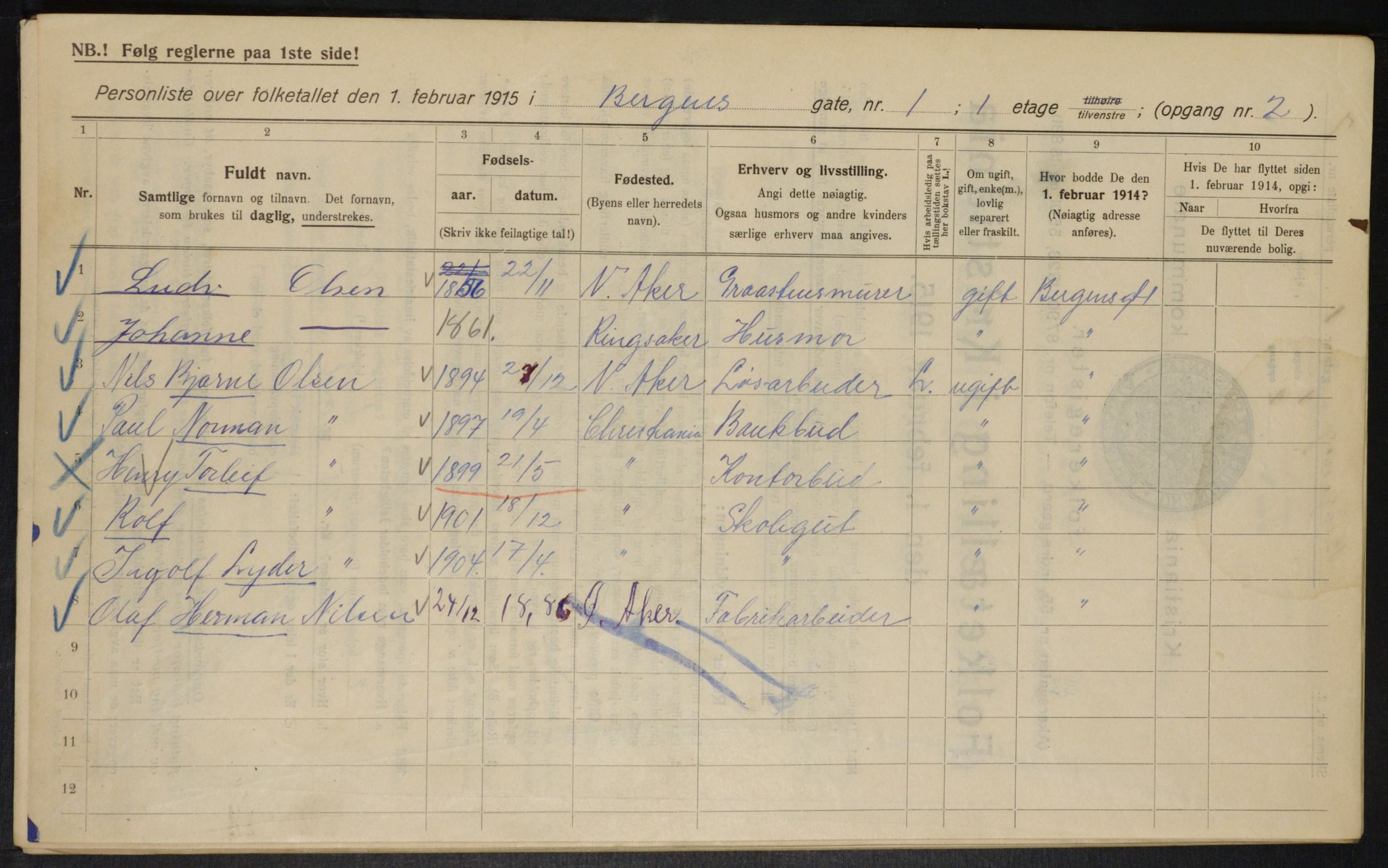 OBA, Municipal Census 1915 for Kristiania, 1915, p. 3756