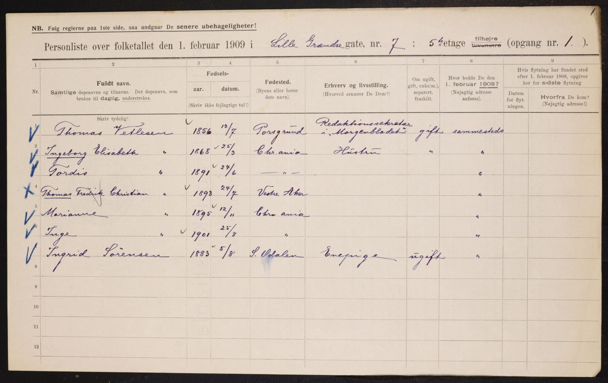 OBA, Municipal Census 1909 for Kristiania, 1909, p. 52527