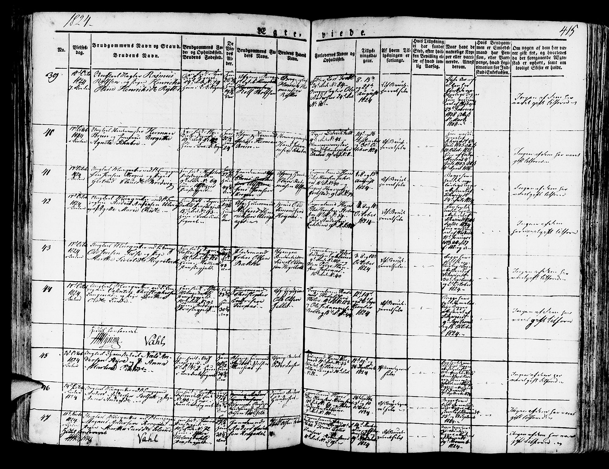 Korskirken sokneprestembete, SAB/A-76101/H/Haa/L0014: Parish register (official) no. A 14, 1823-1835, p. 415