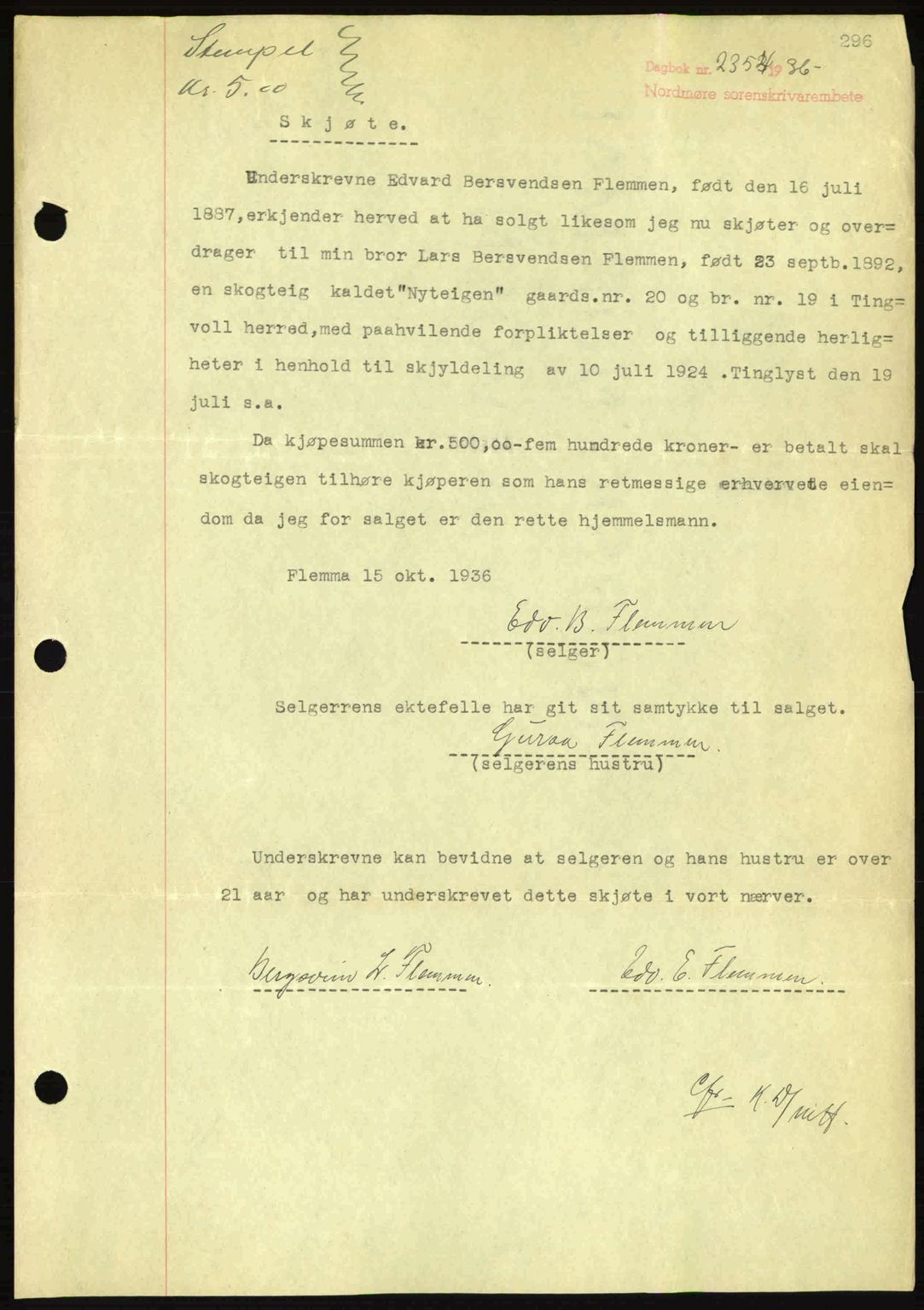 Nordmøre sorenskriveri, AV/SAT-A-4132/1/2/2Ca: Mortgage book no. A80, 1936-1937, Diary no: : 2354/1936