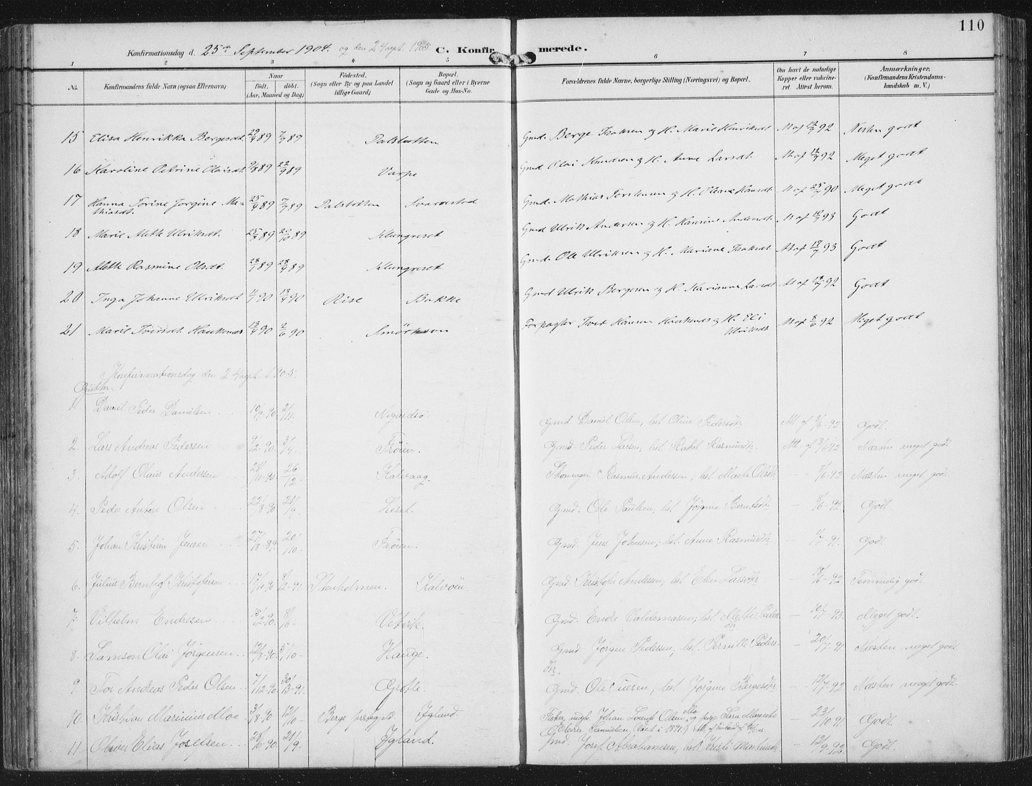 Bremanger sokneprestembete, SAB/A-82201/H/Haa/Haab/L0002: Parish register (official) no. B  2, 1896-1908, p. 110