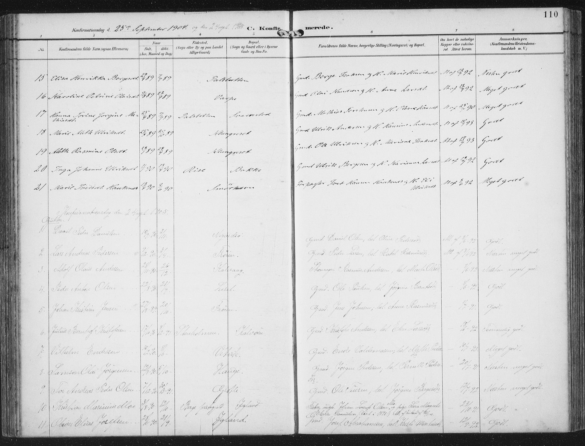 Bremanger sokneprestembete, AV/SAB-A-82201/H/Haa/Haab/L0002: Parish register (official) no. B  2, 1896-1908, p. 110