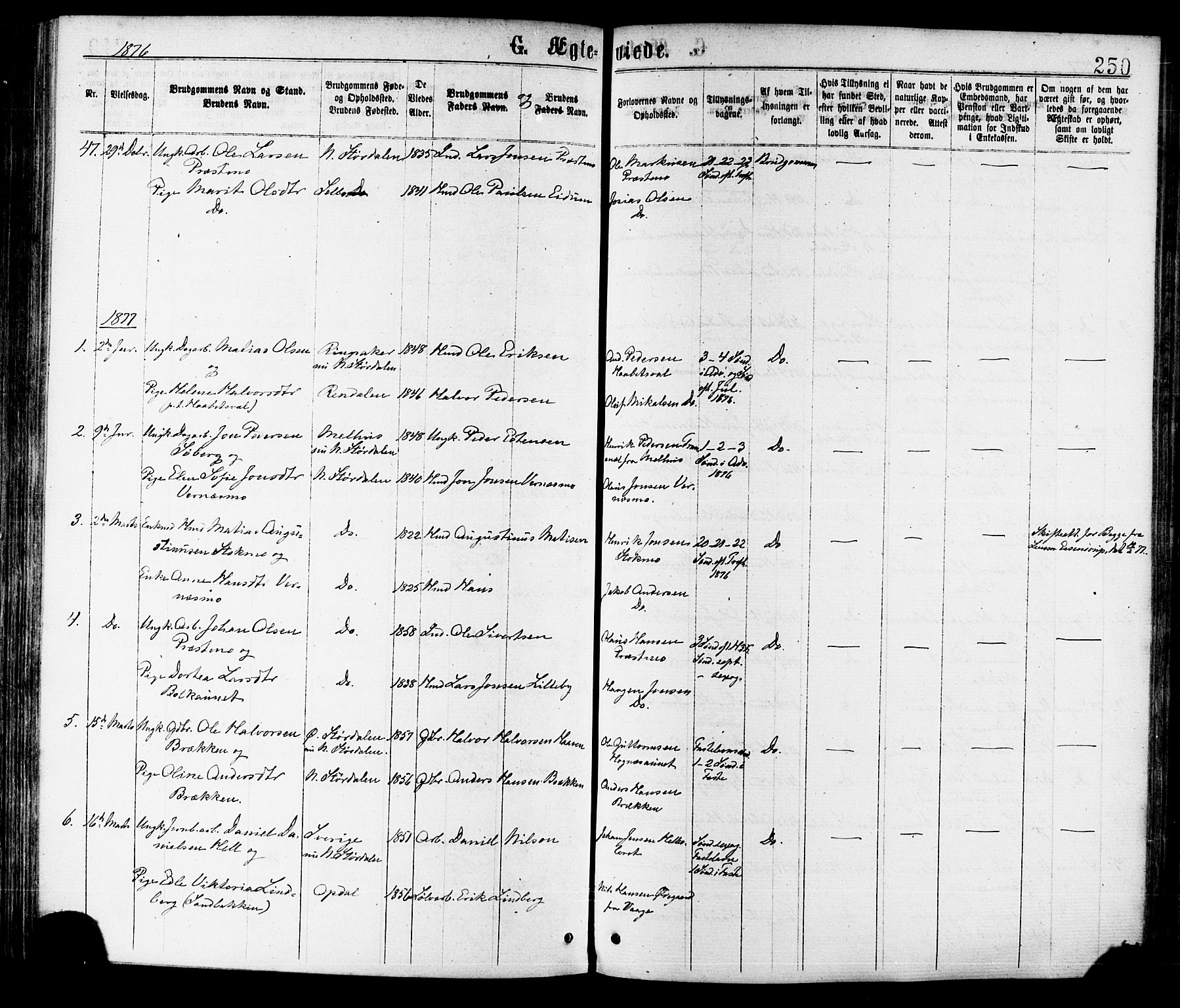 Ministerialprotokoller, klokkerbøker og fødselsregistre - Nord-Trøndelag, AV/SAT-A-1458/709/L0076: Parish register (official) no. 709A16, 1871-1879, p. 250