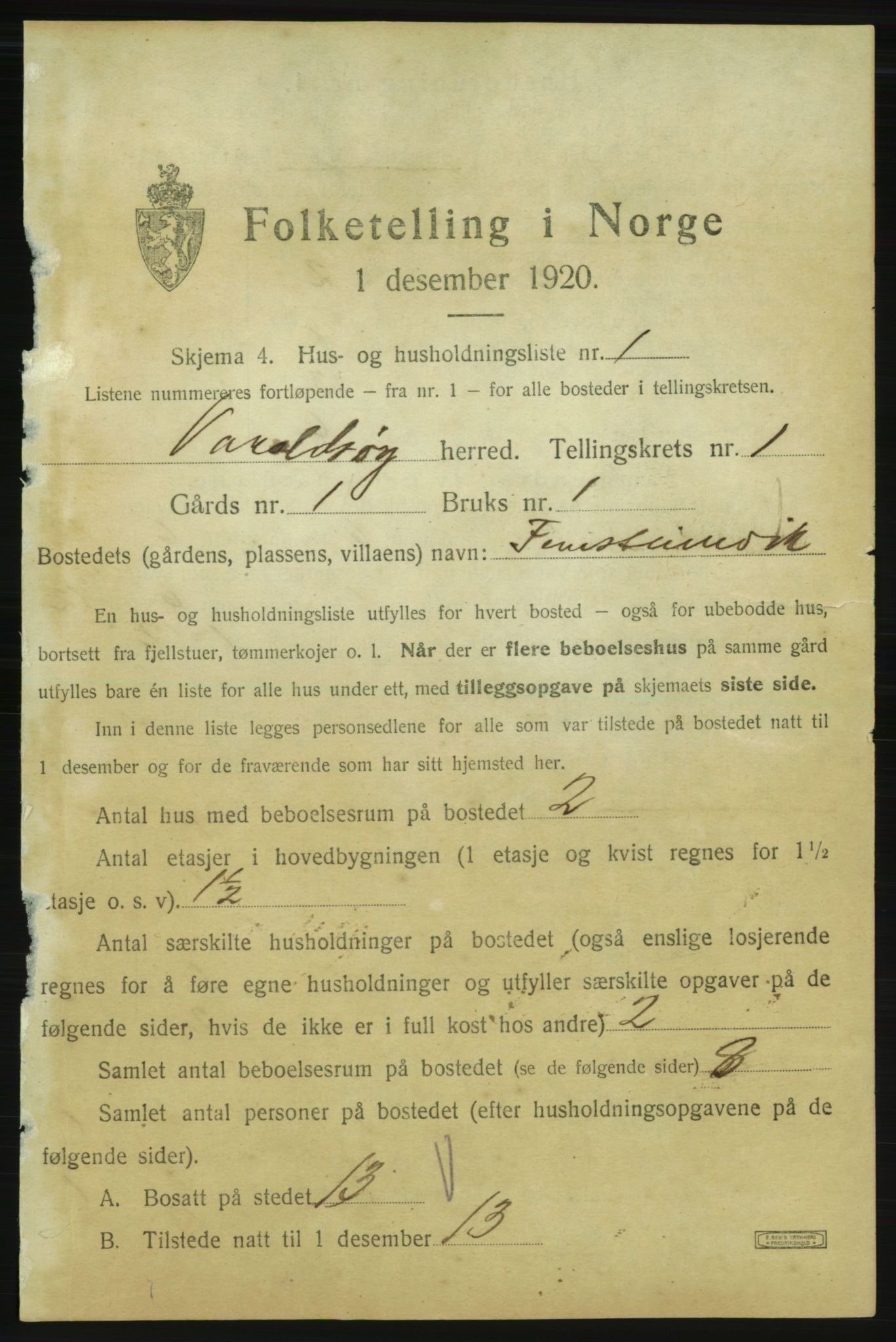 SAB, 1920 census for Varaldsøy, 1920, p. 22