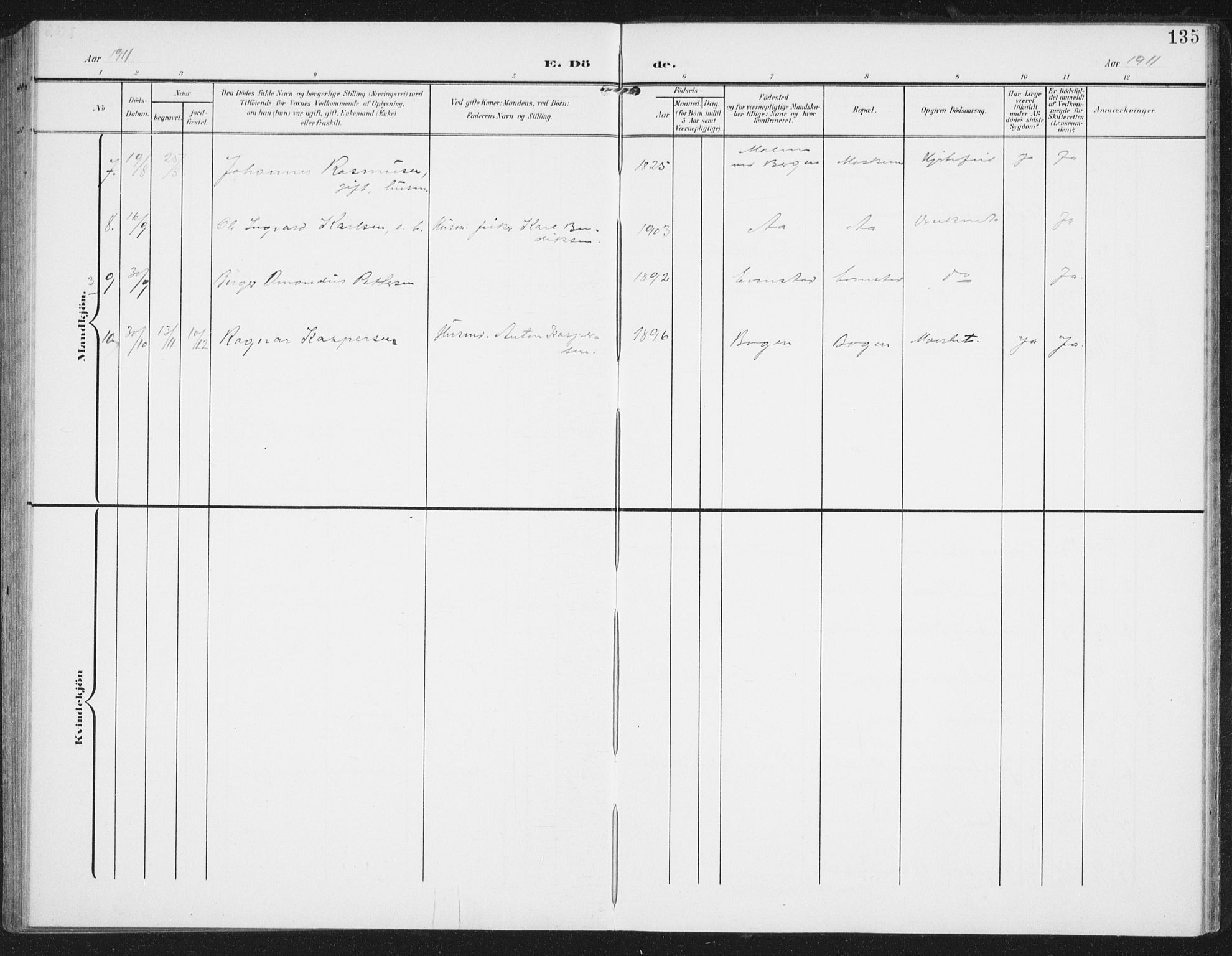 Ministerialprotokoller, klokkerbøker og fødselsregistre - Nordland, AV/SAT-A-1459/886/L1221: Parish register (official) no. 886A03, 1903-1913, p. 135