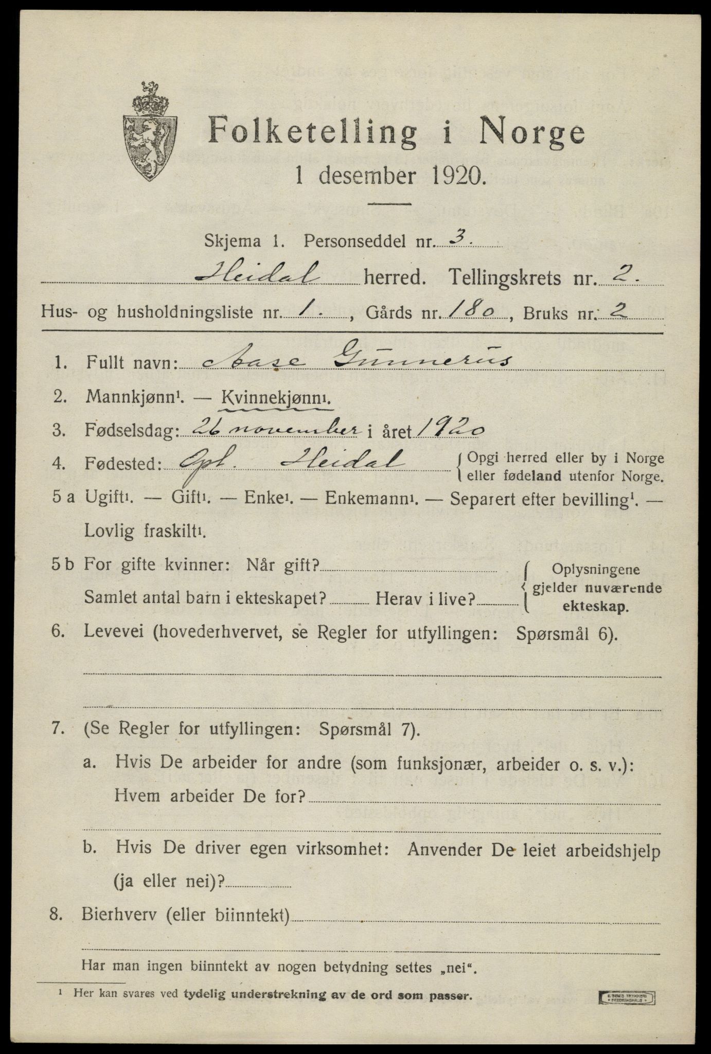 SAH, 1920 census for Heidal, 1920, p. 928