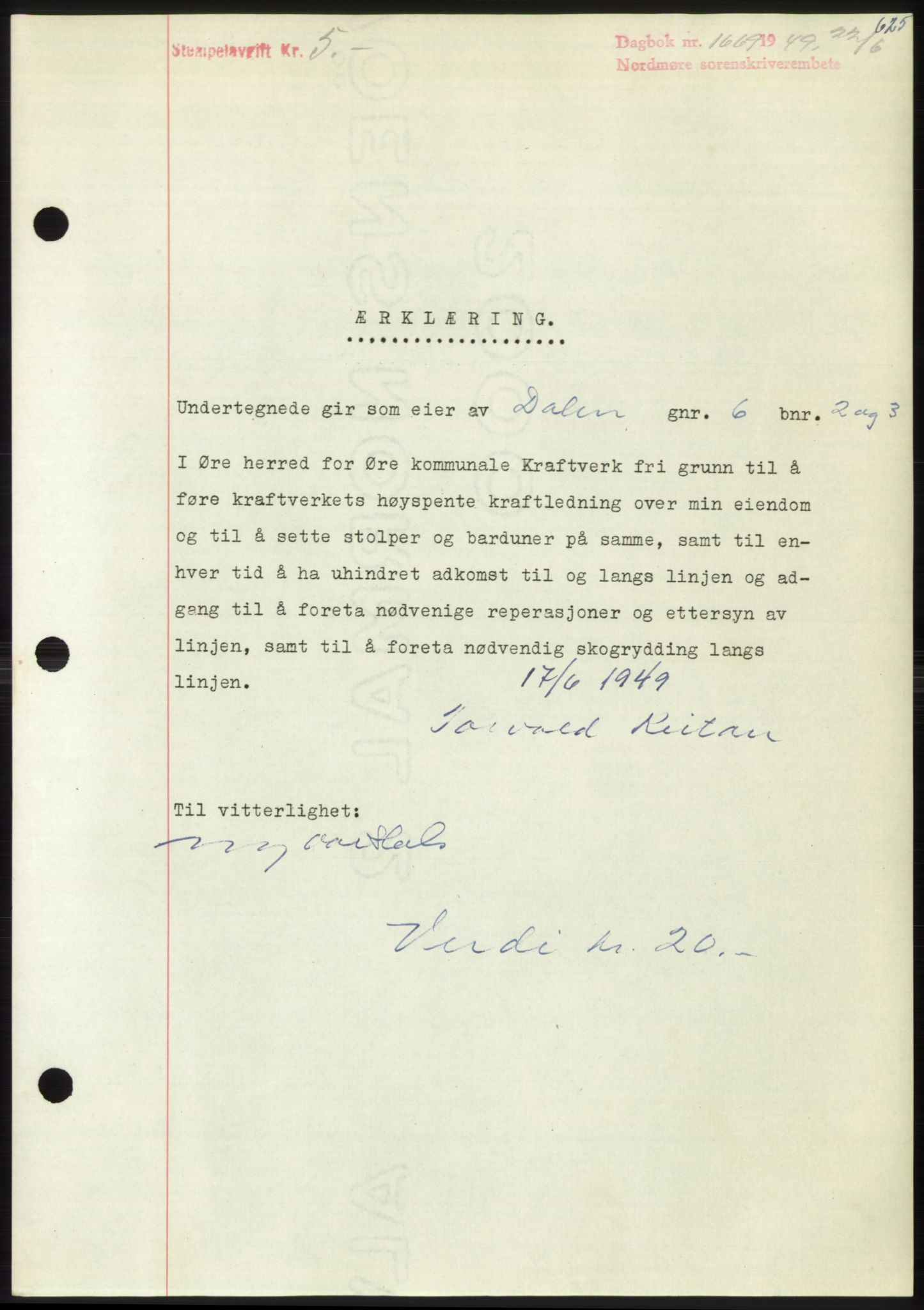 Nordmøre sorenskriveri, AV/SAT-A-4132/1/2/2Ca: Mortgage book no. B101, 1949-1949, Diary no: : 1669/1949