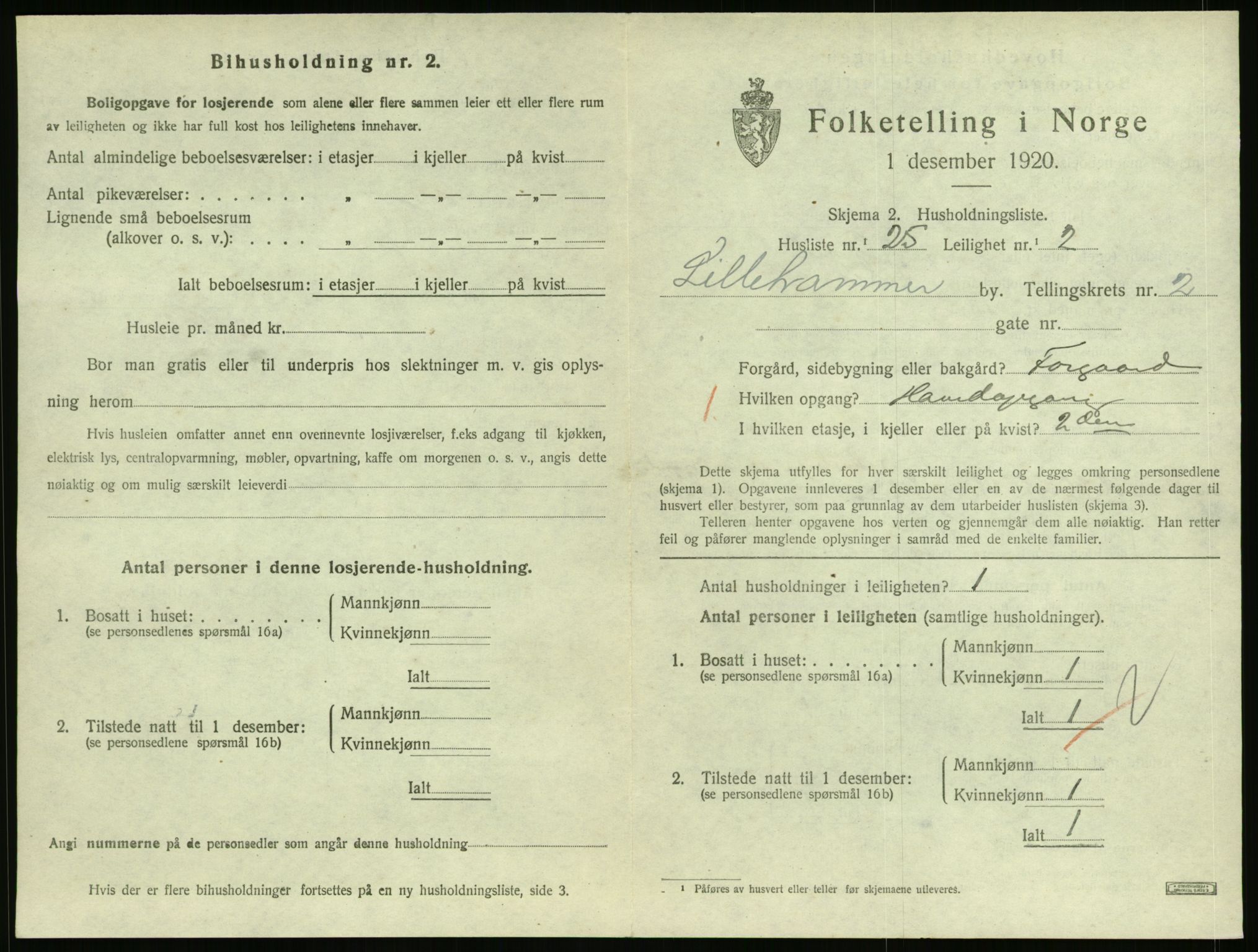 SAH, 1920 census for Lillehammer, 1920, p. 1602