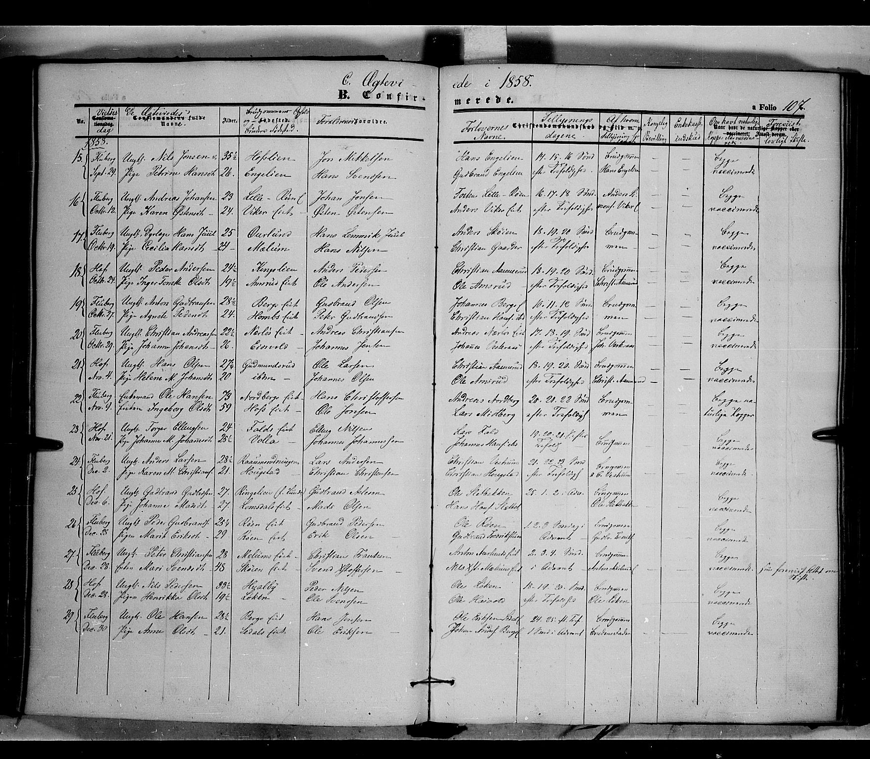 Land prestekontor, SAH/PREST-120/H/Ha/Haa/L0009: Parish register (official) no. 9, 1847-1859, p. 107