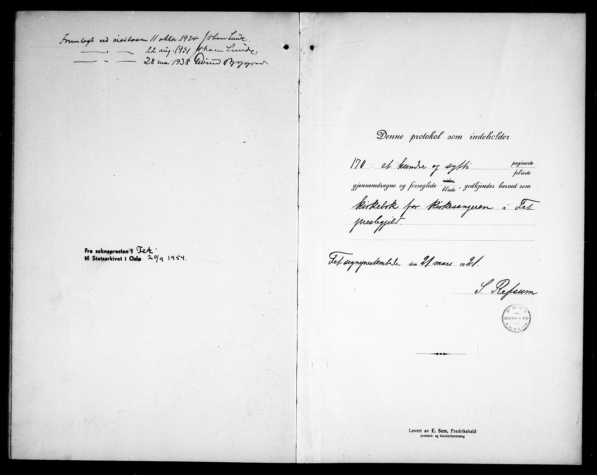 Fet prestekontor Kirkebøker, SAO/A-10370a/G/Ga/L0009: Parish register (copy) no. I 9, 1920-1934