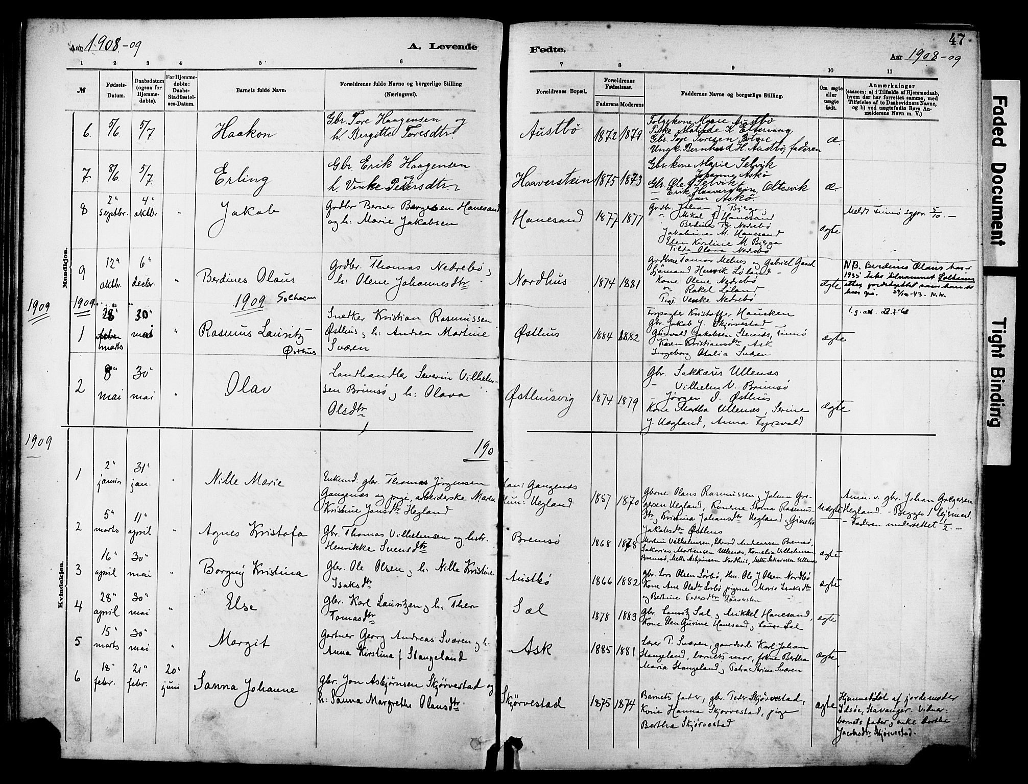 Rennesøy sokneprestkontor, SAST/A -101827/H/Ha/Haa/L0012: Parish register (official) no. A 13, 1885-1917, p. 47