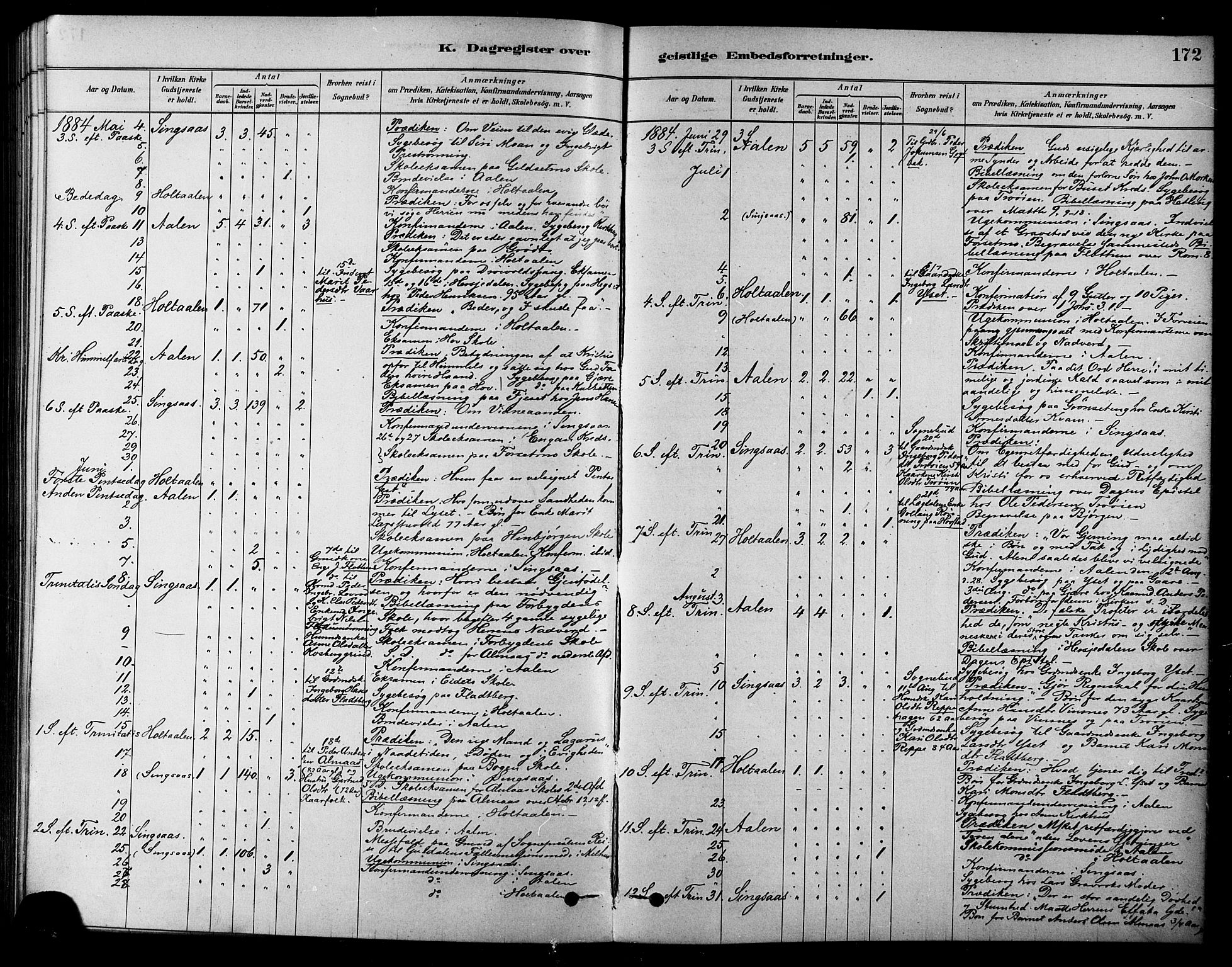 Ministerialprotokoller, klokkerbøker og fødselsregistre - Sør-Trøndelag, AV/SAT-A-1456/685/L0972: Parish register (official) no. 685A09, 1879-1890, p. 172