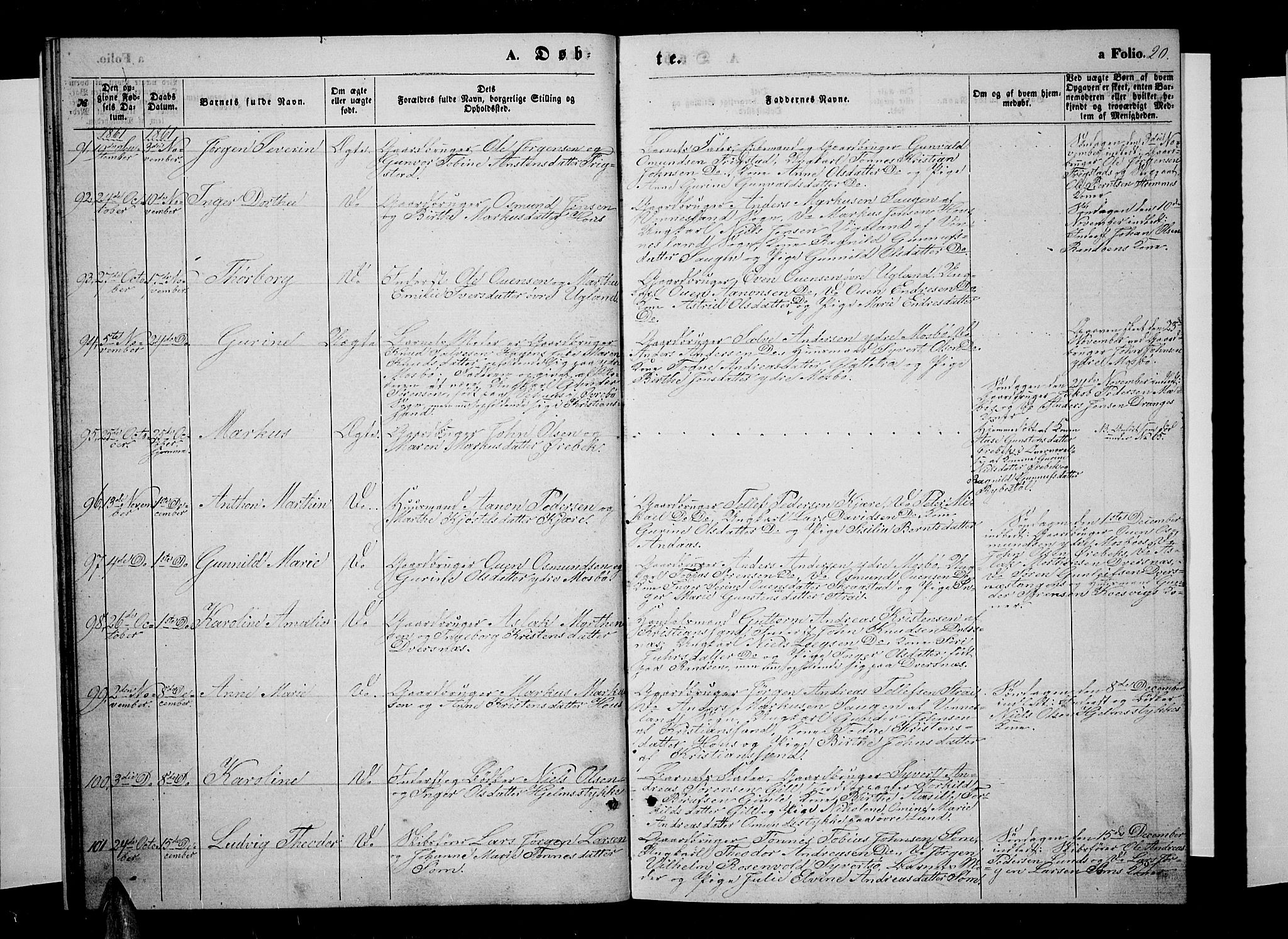 Oddernes sokneprestkontor, AV/SAK-1111-0033/F/Fb/Fba/L0006: Parish register (copy) no. B 6 /1, 1860-1869, p. 20