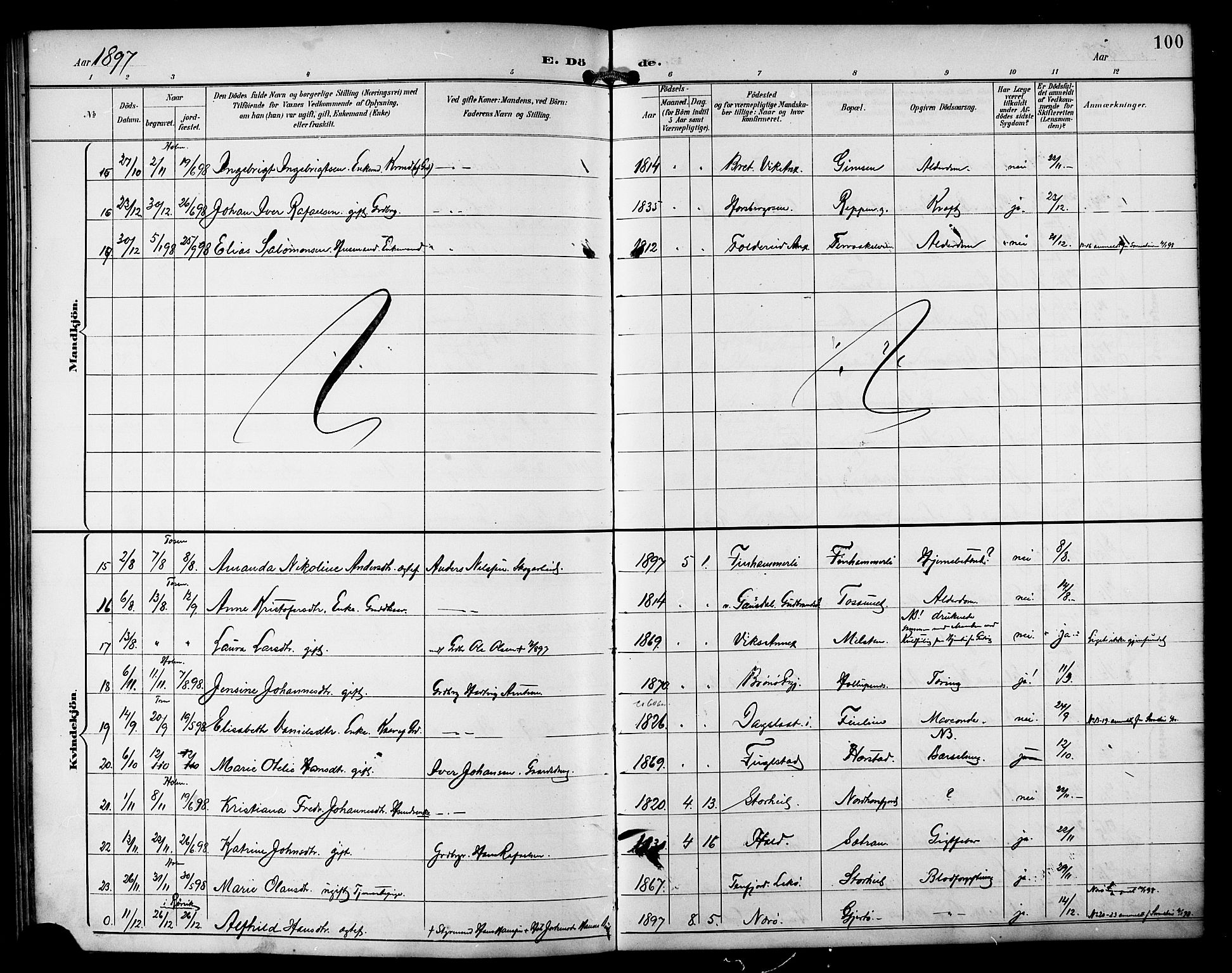 Ministerialprotokoller, klokkerbøker og fødselsregistre - Nordland, SAT/A-1459/810/L0152: Parish register (official) no. 810A11, 1895-1899, p. 100