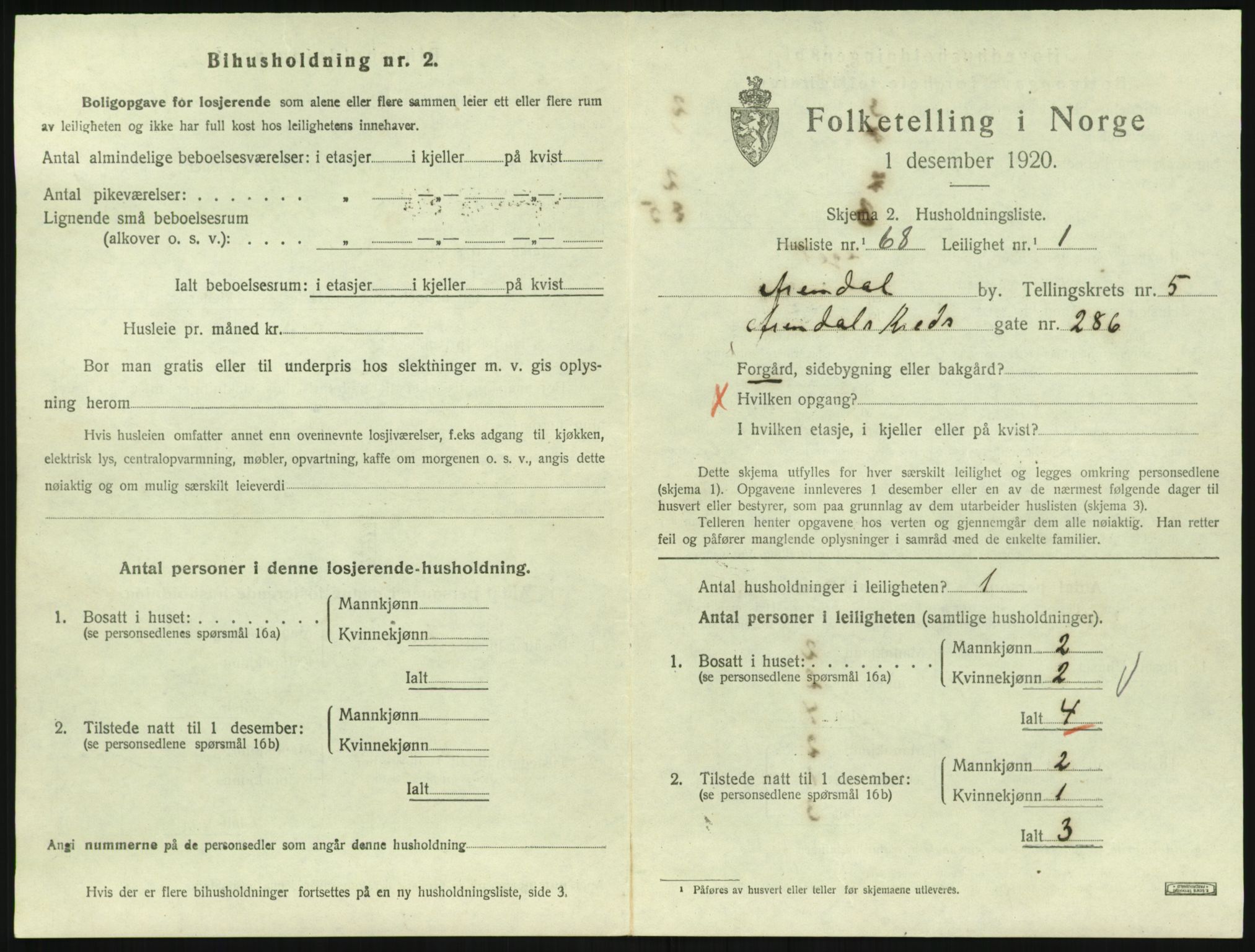 SAK, 1920 census for Arendal, 1920, p. 5140