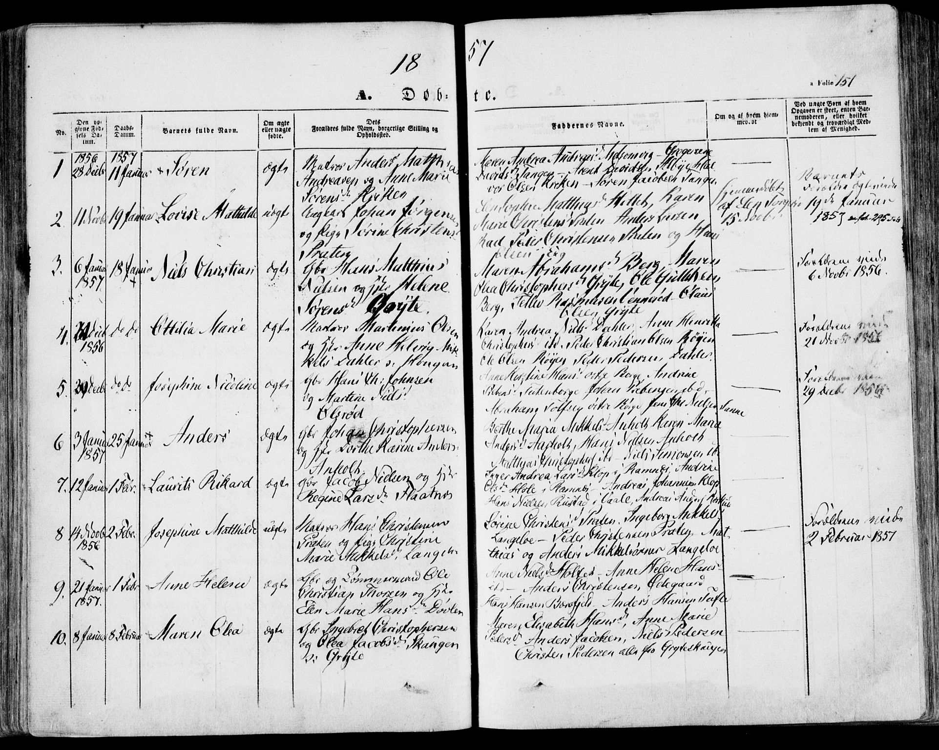 Stokke kirkebøker, SAKO/A-320/F/Fa/L0007: Parish register (official) no. I 7, 1844-1857, p. 151